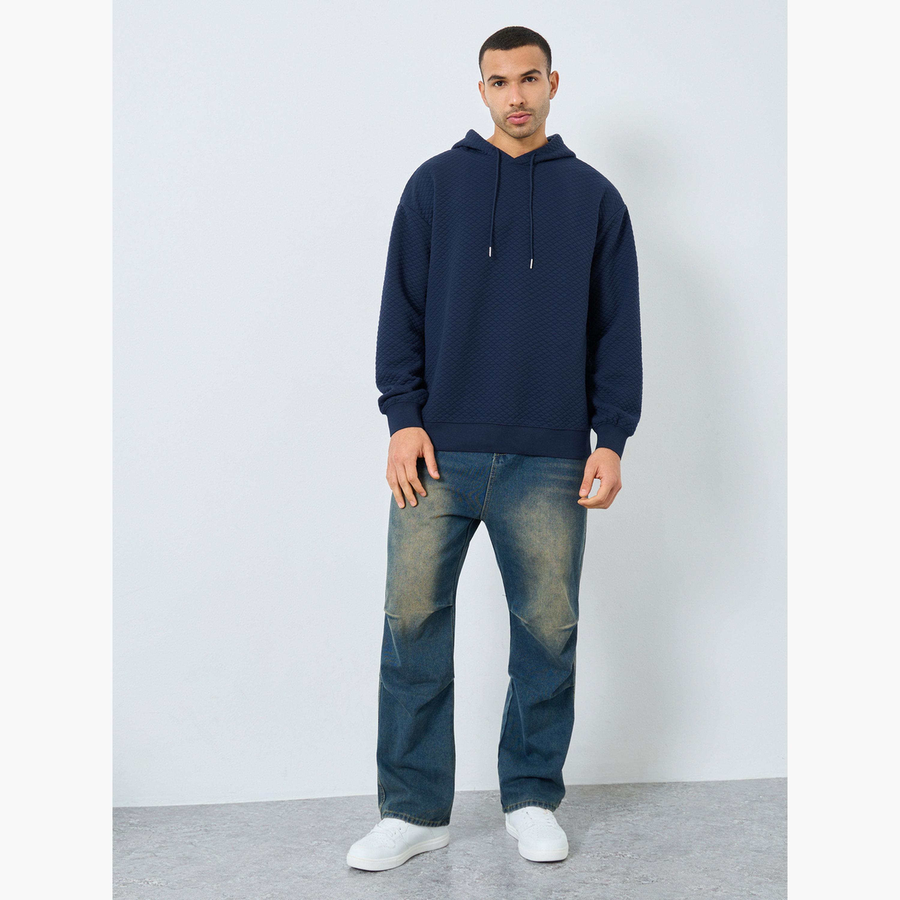 ستايلي - هودي رجالي مقاس كبير اوفر سايز  ذو نسيج أزرق داكن-men-winterwear-hoodiesandsweatshirts-image-2