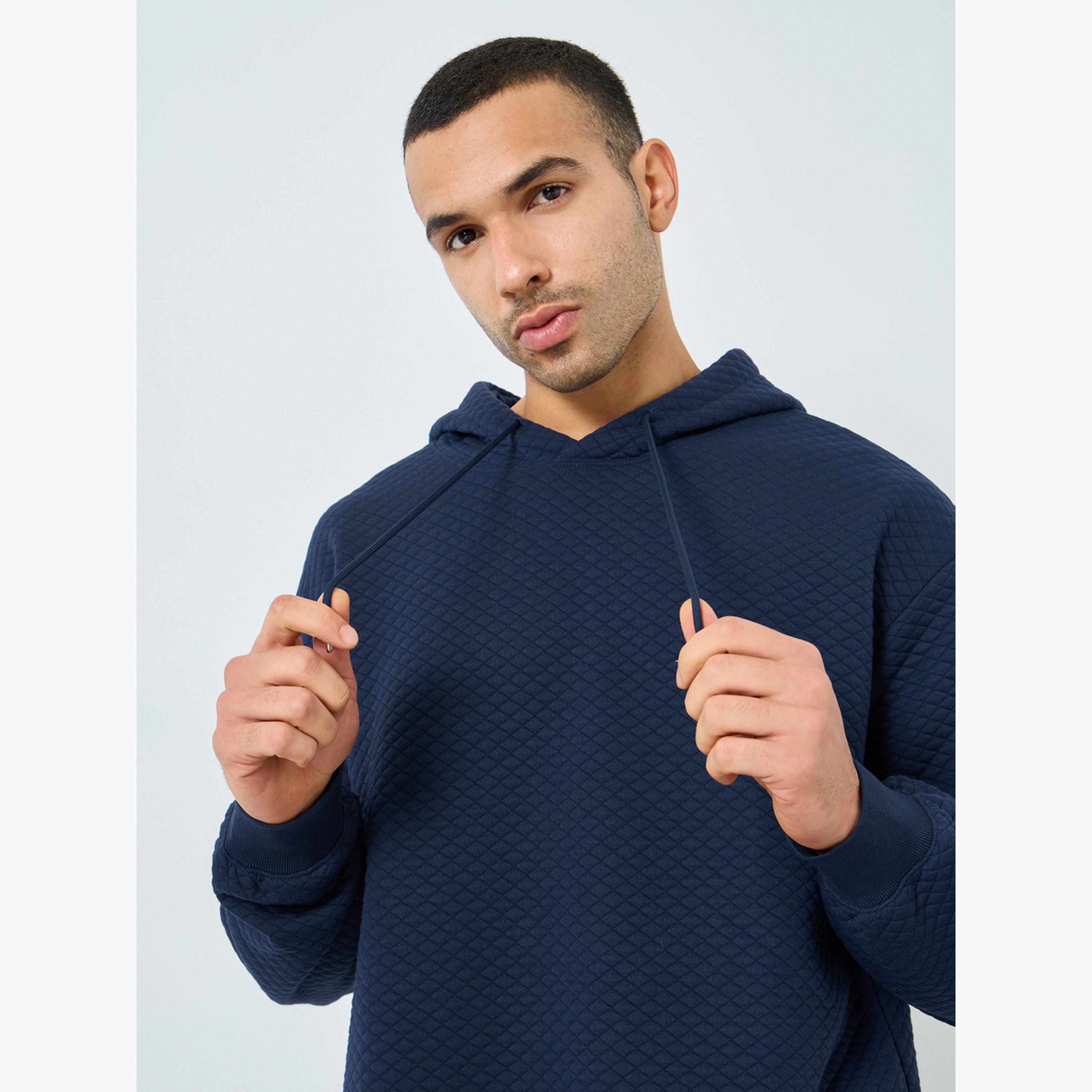 ستايلي - هودي رجالي مقاس كبير اوفر سايز  ذو نسيج أزرق داكن-men-winterwear-hoodiesandsweatshirts-image-3