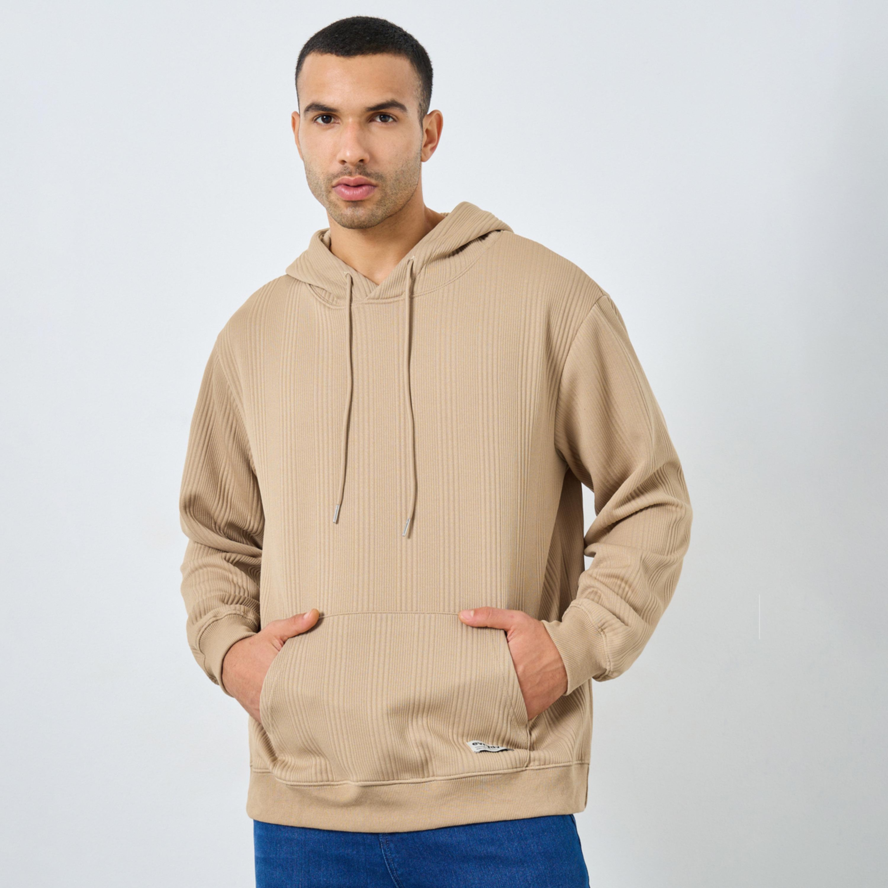 ستايلي - هودي حجم كبير مضلع لون بيج-men-winterwear-hoodiesandsweatshirts-image-1