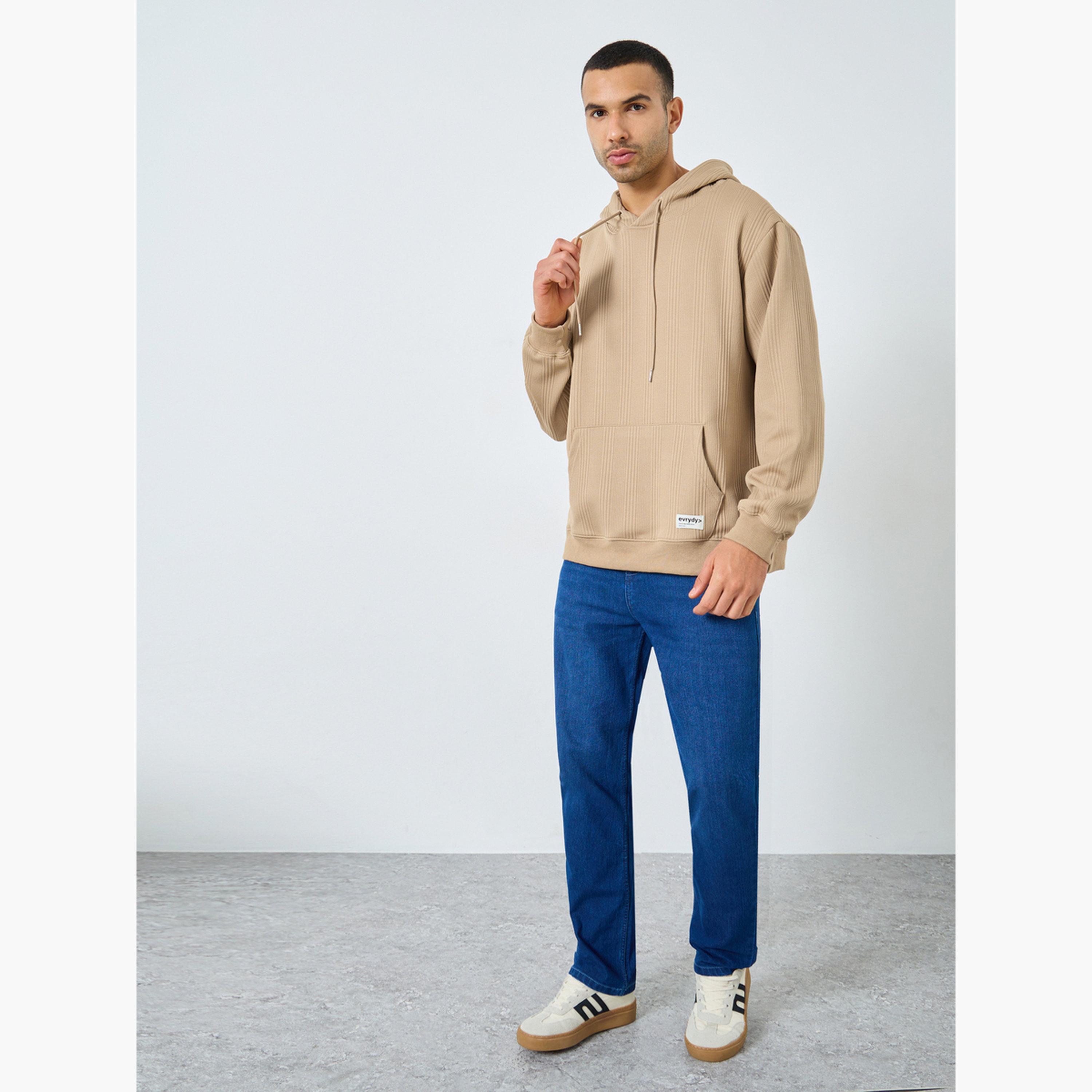 ستايلي - هودي حجم كبير مضلع لون بيج-men-winterwear-hoodiesandsweatshirts-image-2