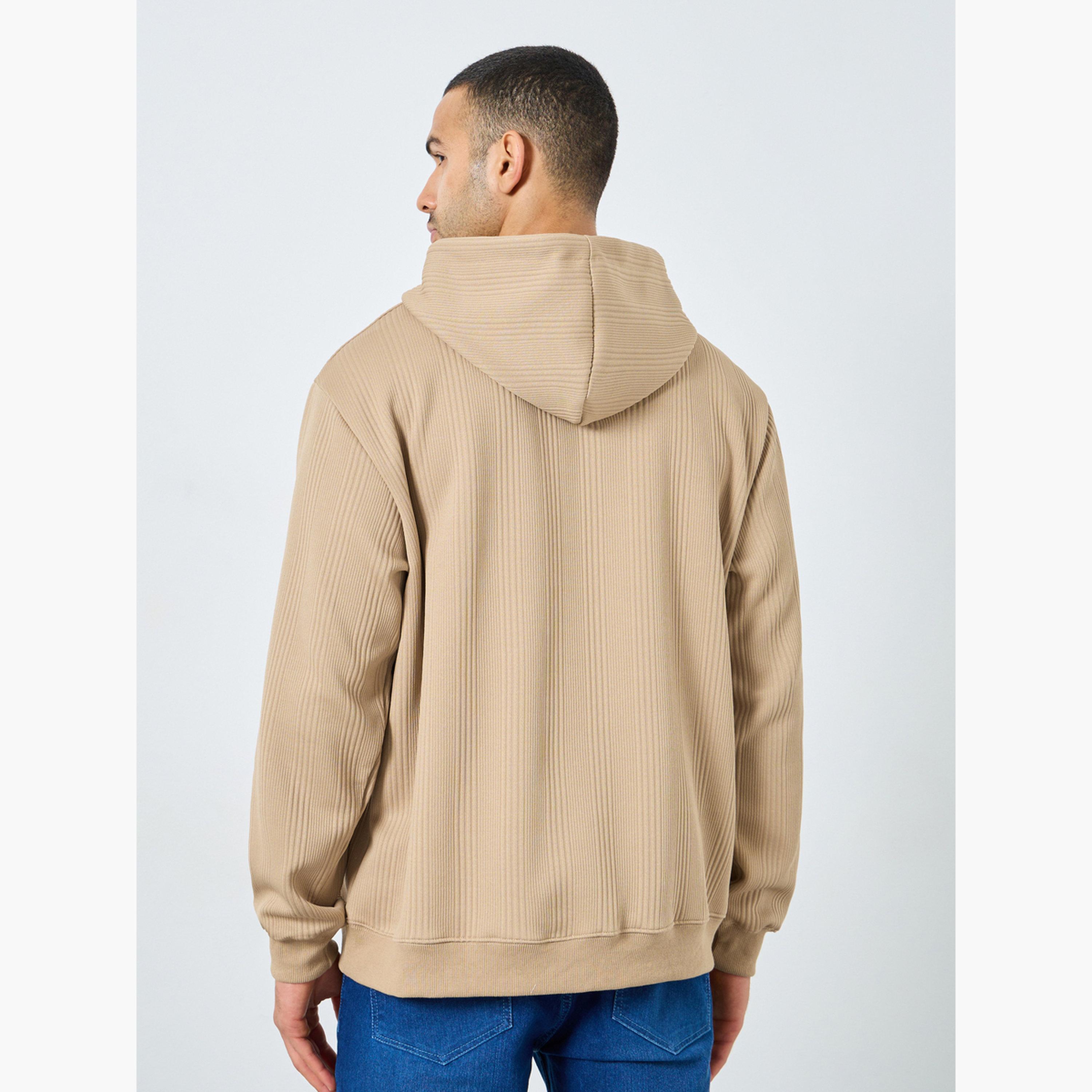 ستايلي - هودي حجم كبير مضلع لون بيج-men-winterwear-hoodiesandsweatshirts-image-4