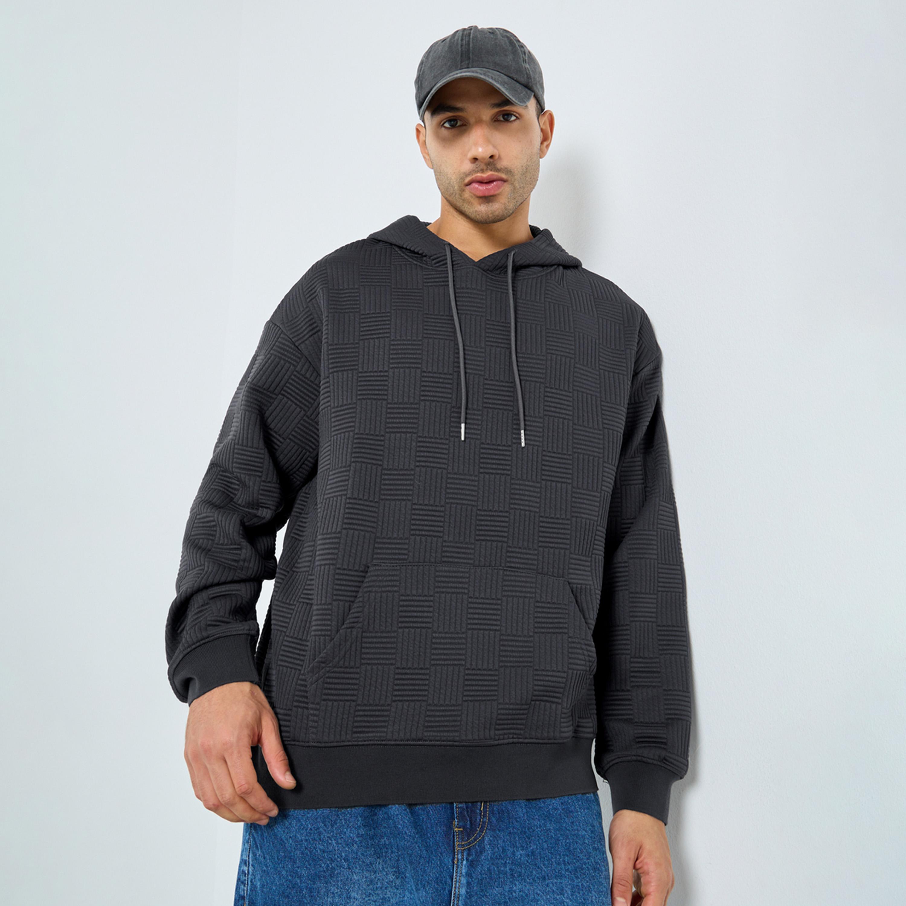 Styli Textured Hooded Neck Long Sleeves Men's Hoodie-men-winterwear-hoodiesandsweatshirts-image-1