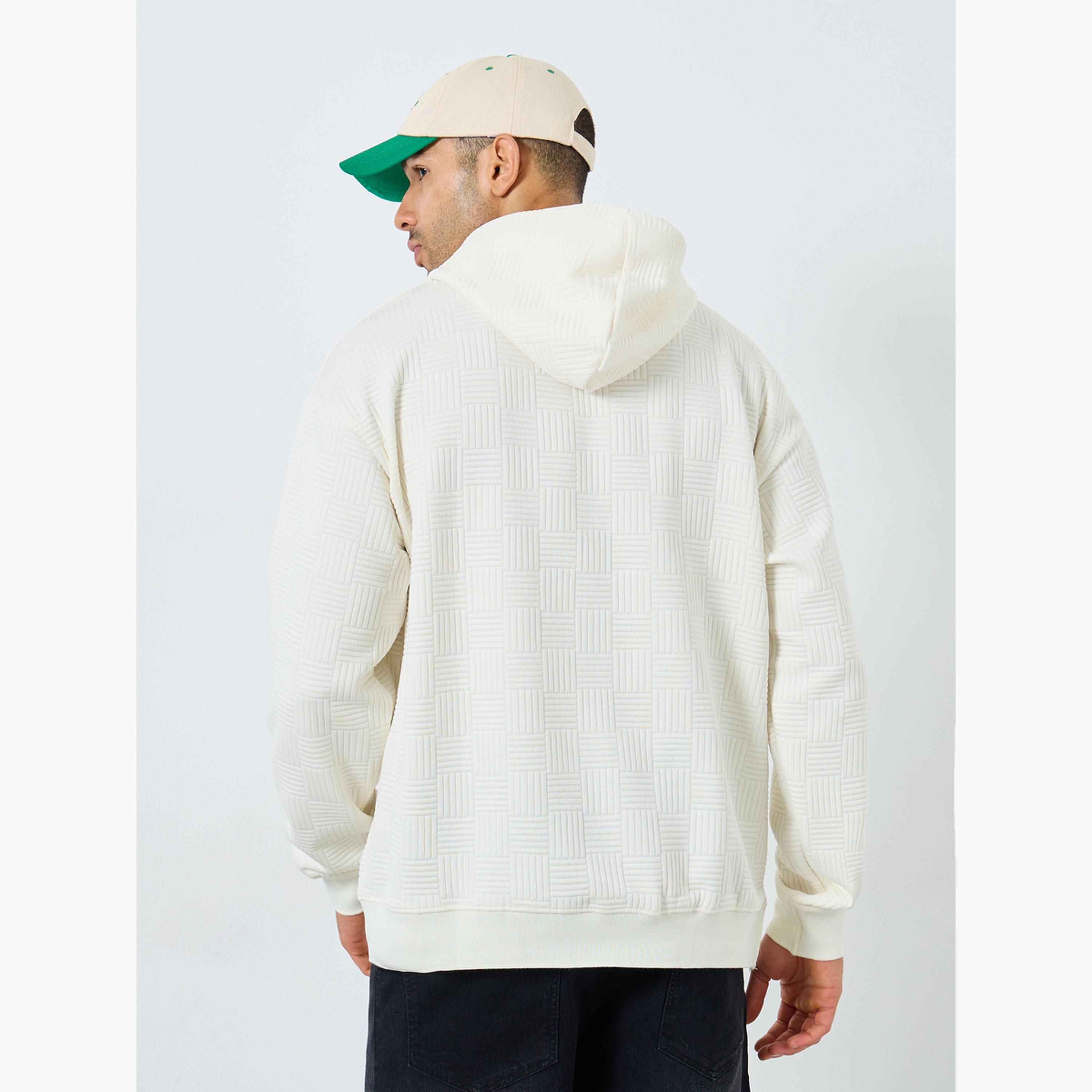 ستايلي - هودي مقاس كبير اوفر سايز  بنقشة هندسية كريمية-men-winterwear-hoodiesandsweatshirts-image-5