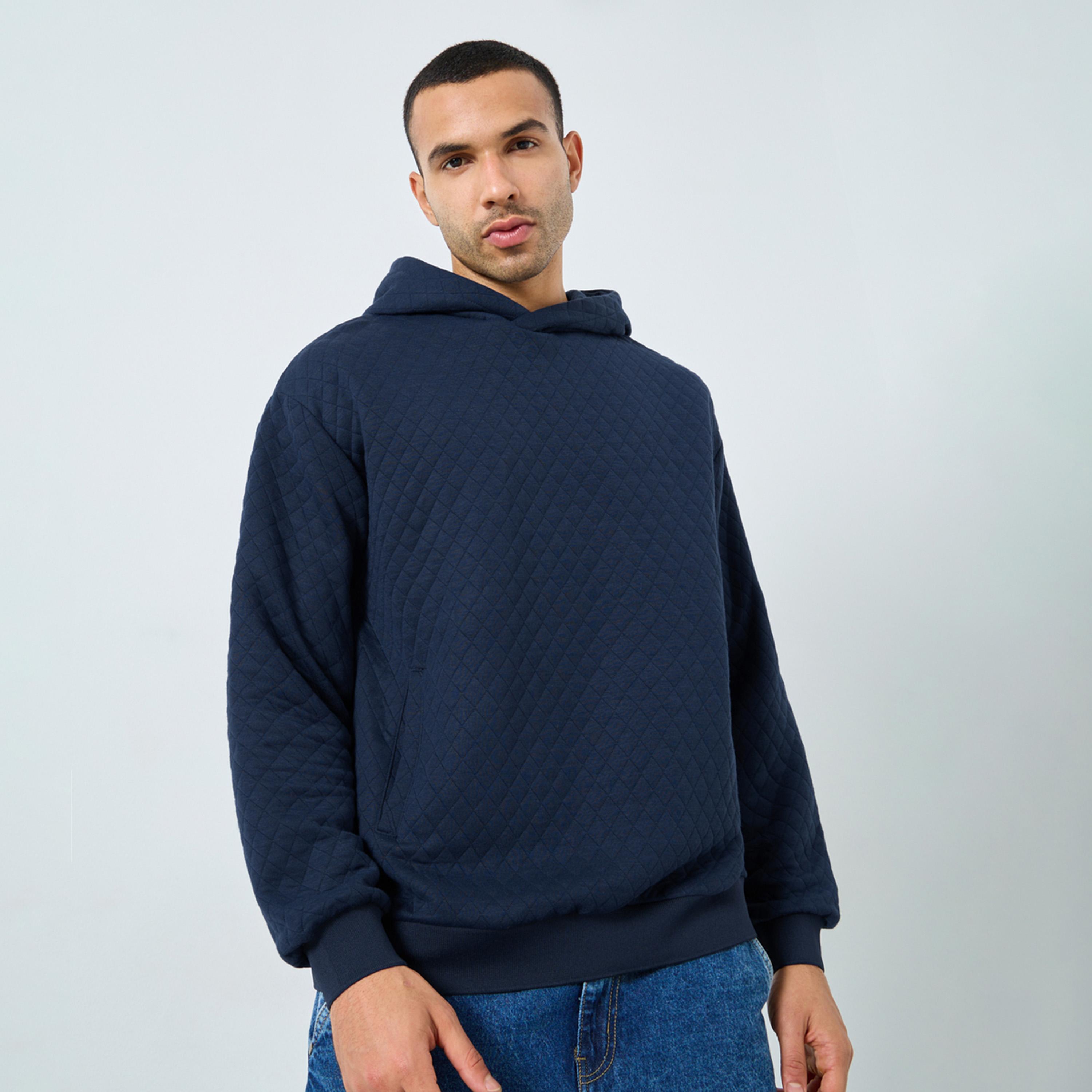 ستايلي - هودي رجالي مقاس كبير اوفر سايز  بمظهر مبطن لون أزرق بحري-men-winterwear-hoodiesandsweatshirts-image-1