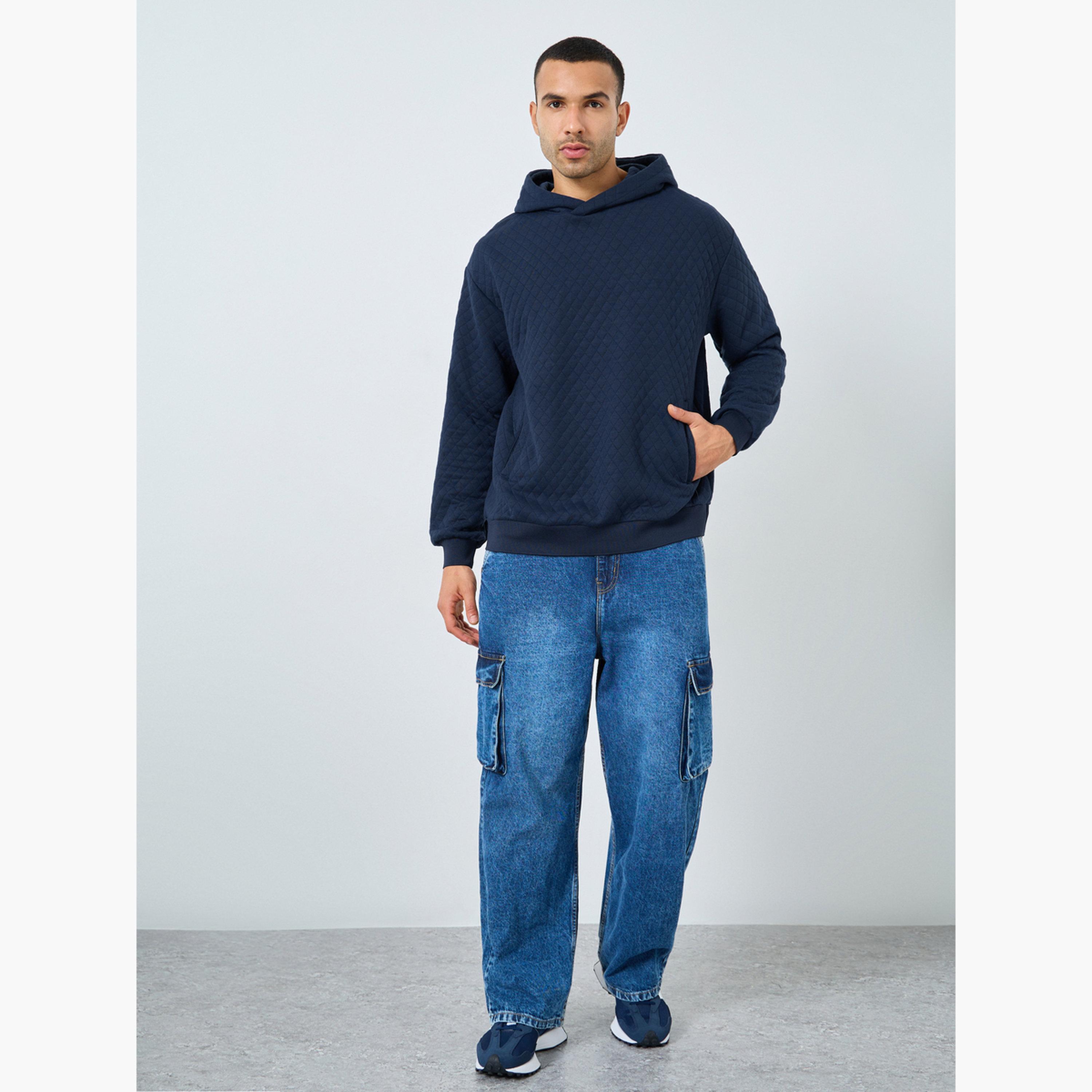 ستايلي - هودي رجالي مقاس كبير اوفر سايز  بمظهر مبطن لون أزرق بحري-men-winterwear-hoodiesandsweatshirts-image-2
