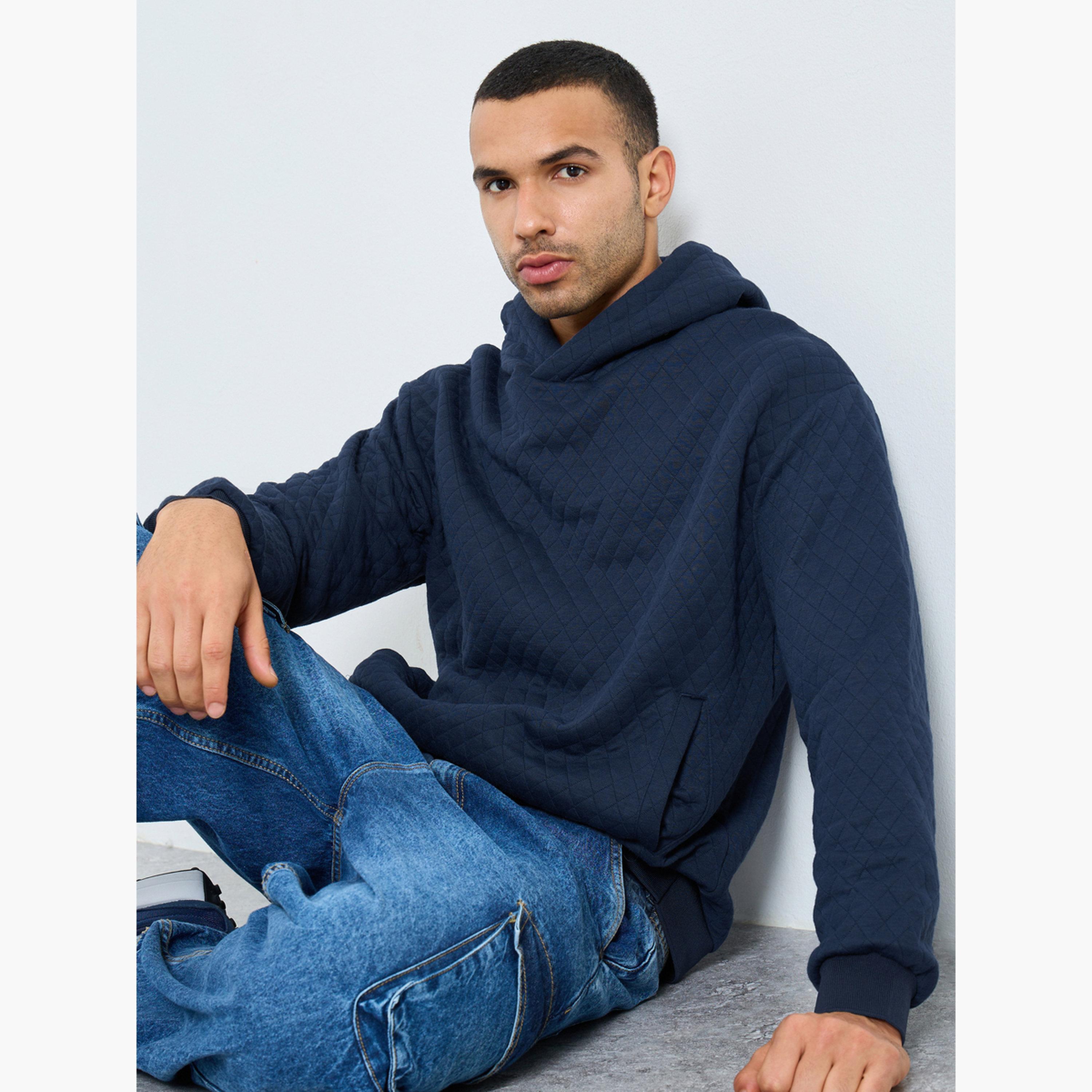 ستايلي - هودي رجالي مقاس كبير اوفر سايز  بمظهر مبطن لون أزرق بحري-men-winterwear-hoodiesandsweatshirts-image-3