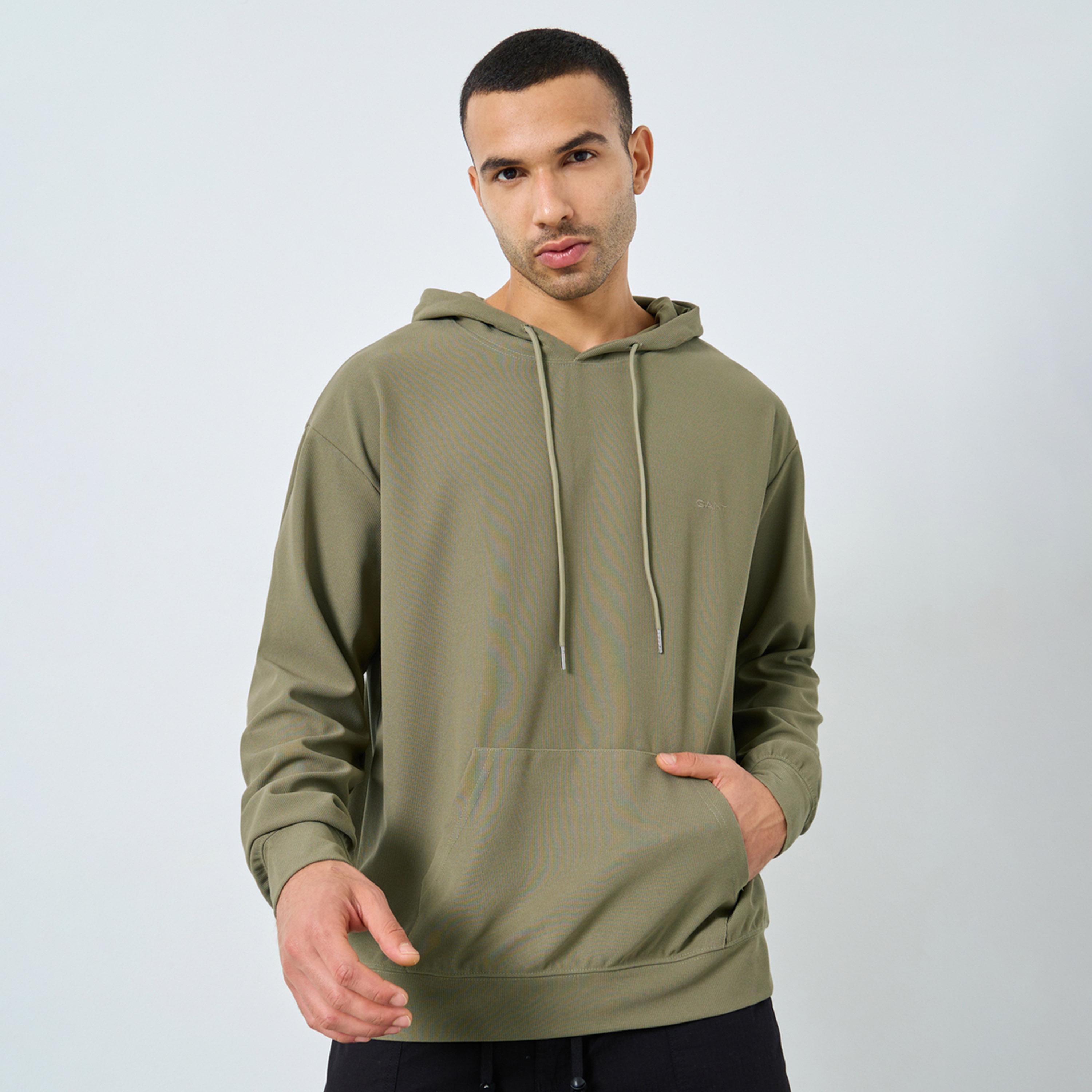 ستايلي - هودي حجم كبير بنقشة الوافل الزيتوني-men-winterwear-hoodiesandsweatshirts-image-1