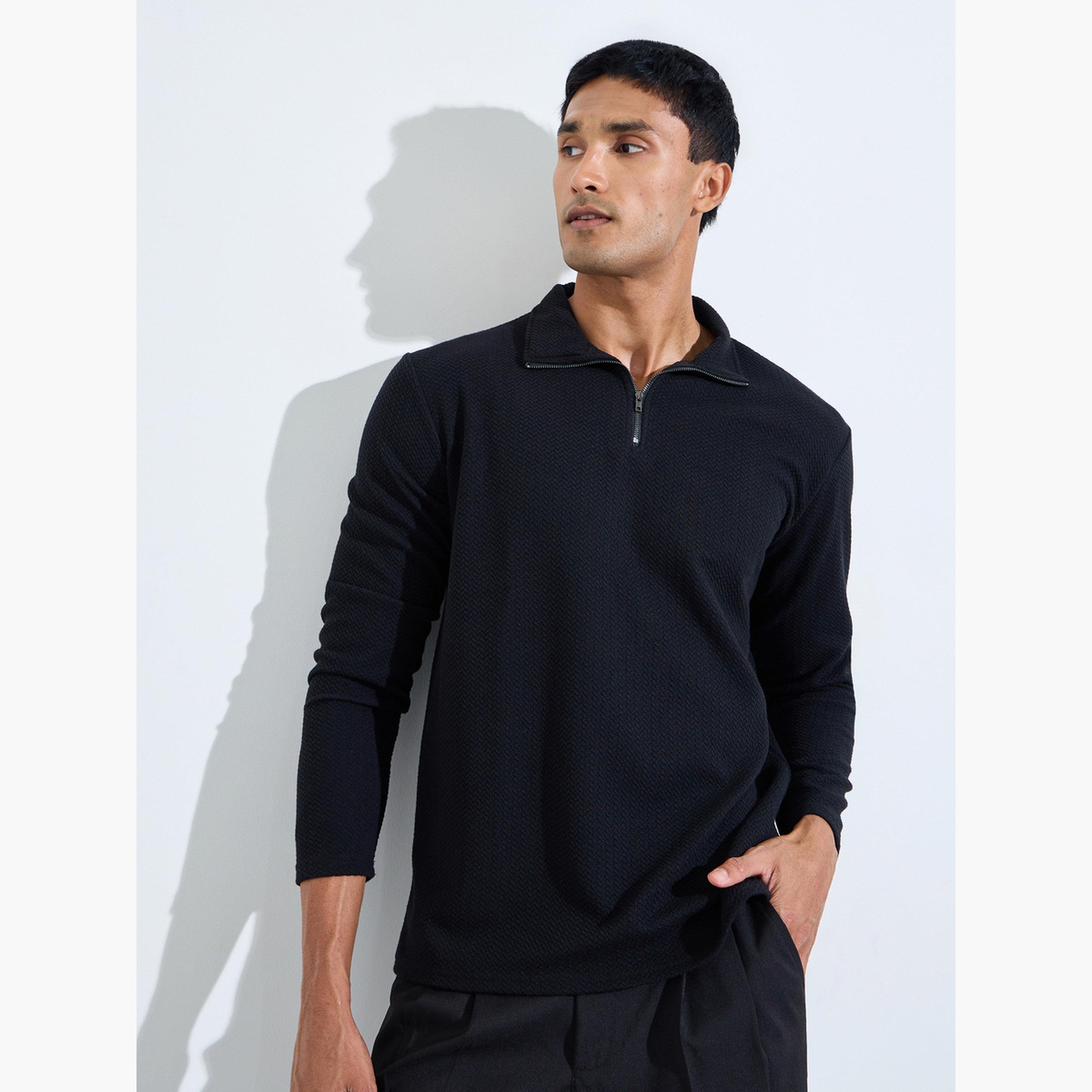 Styli Men Pebble Textured Quarter Zip Relaxed Sweatshirt-men-winterwear-hoodiesandsweatshirts-image-1