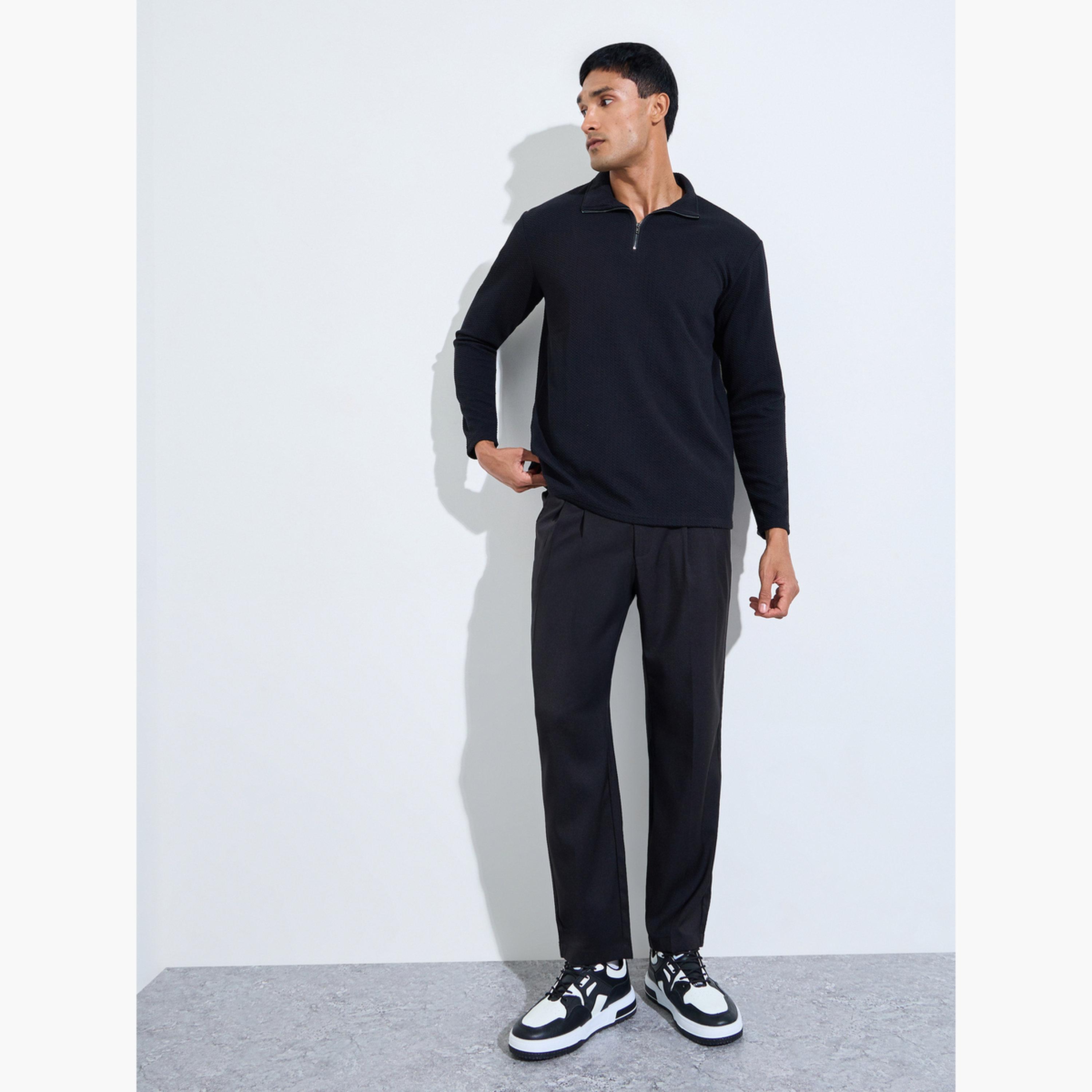 ستايلي - سويت شيرت رجالي مريح بسحاب ربعي ونقشة حصوية-men-winterwear-hoodiesandsweatshirts-image-2