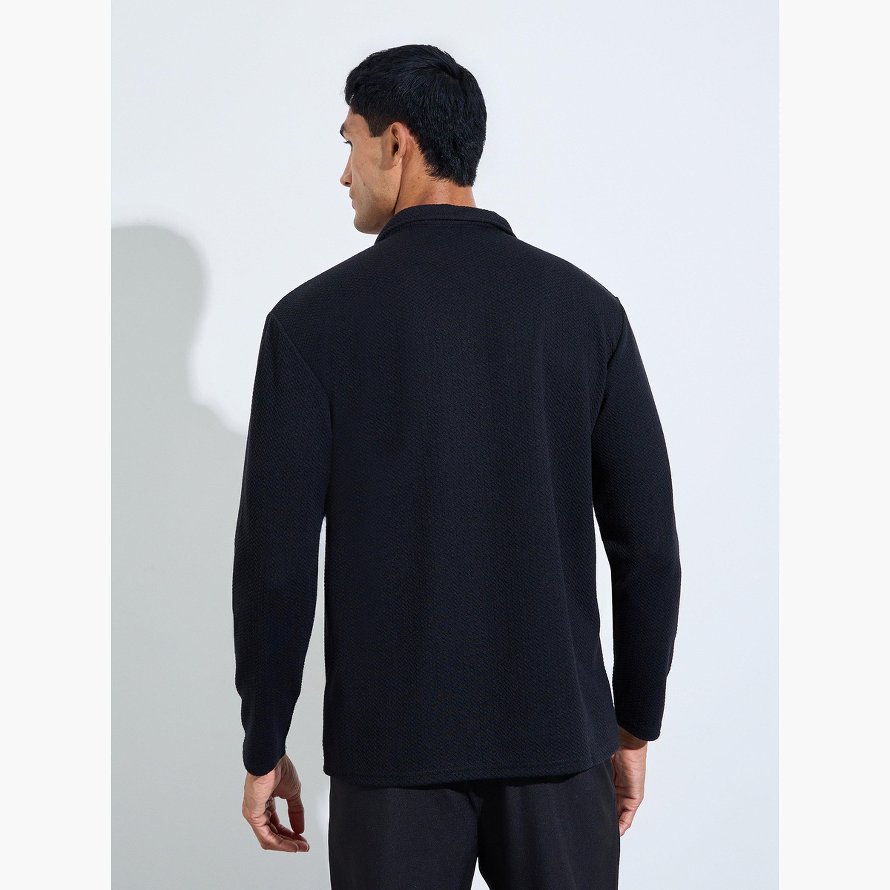 Styli Men Pebble Textured Quarter Zip Relaxed Sweatshirt-men-winterwear-hoodiesandsweatshirts-image-4