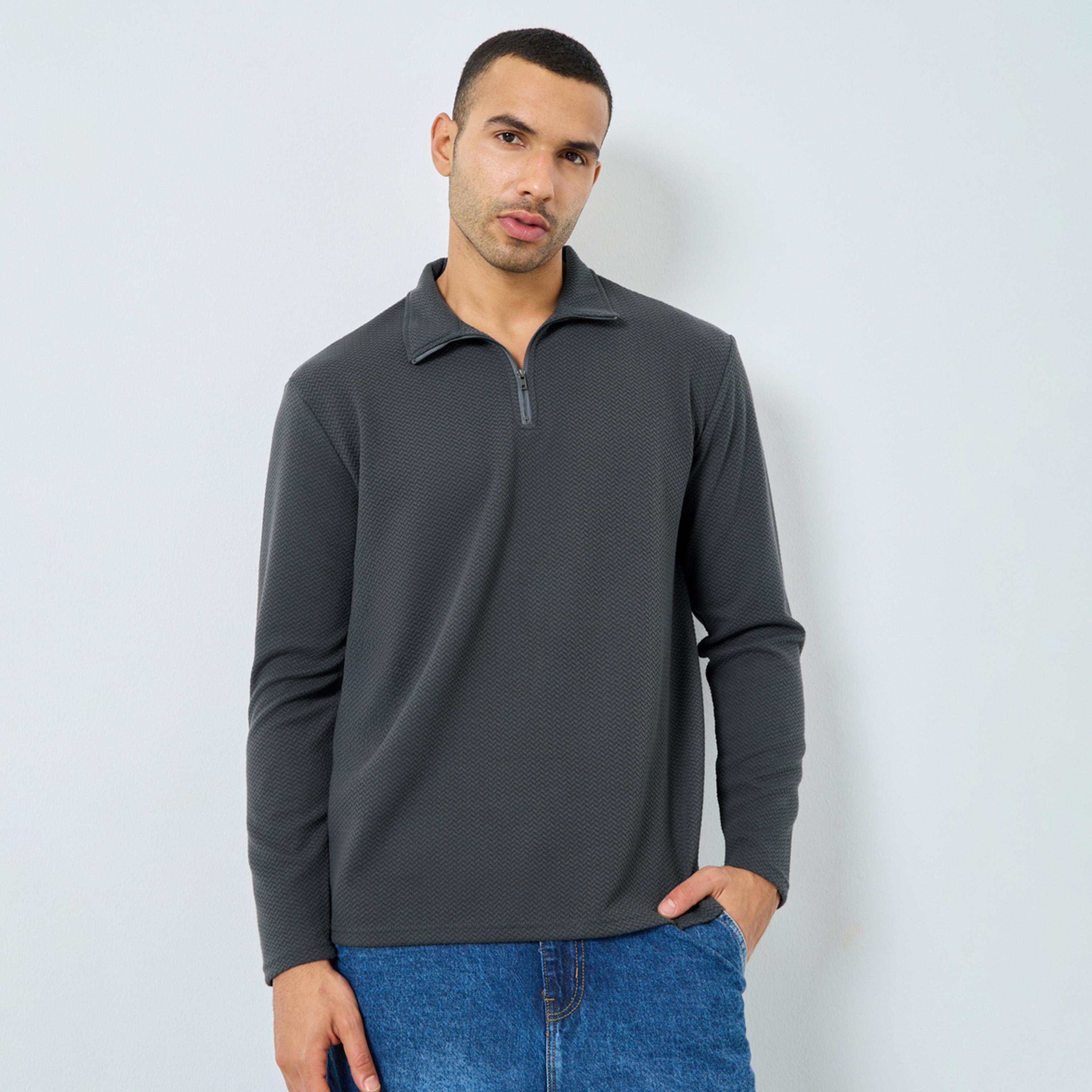 Styli Textured Funnel Neck Long Sleeves Men's Sweatshirt-men-winterwear-hoodiesandsweatshirts-image-1