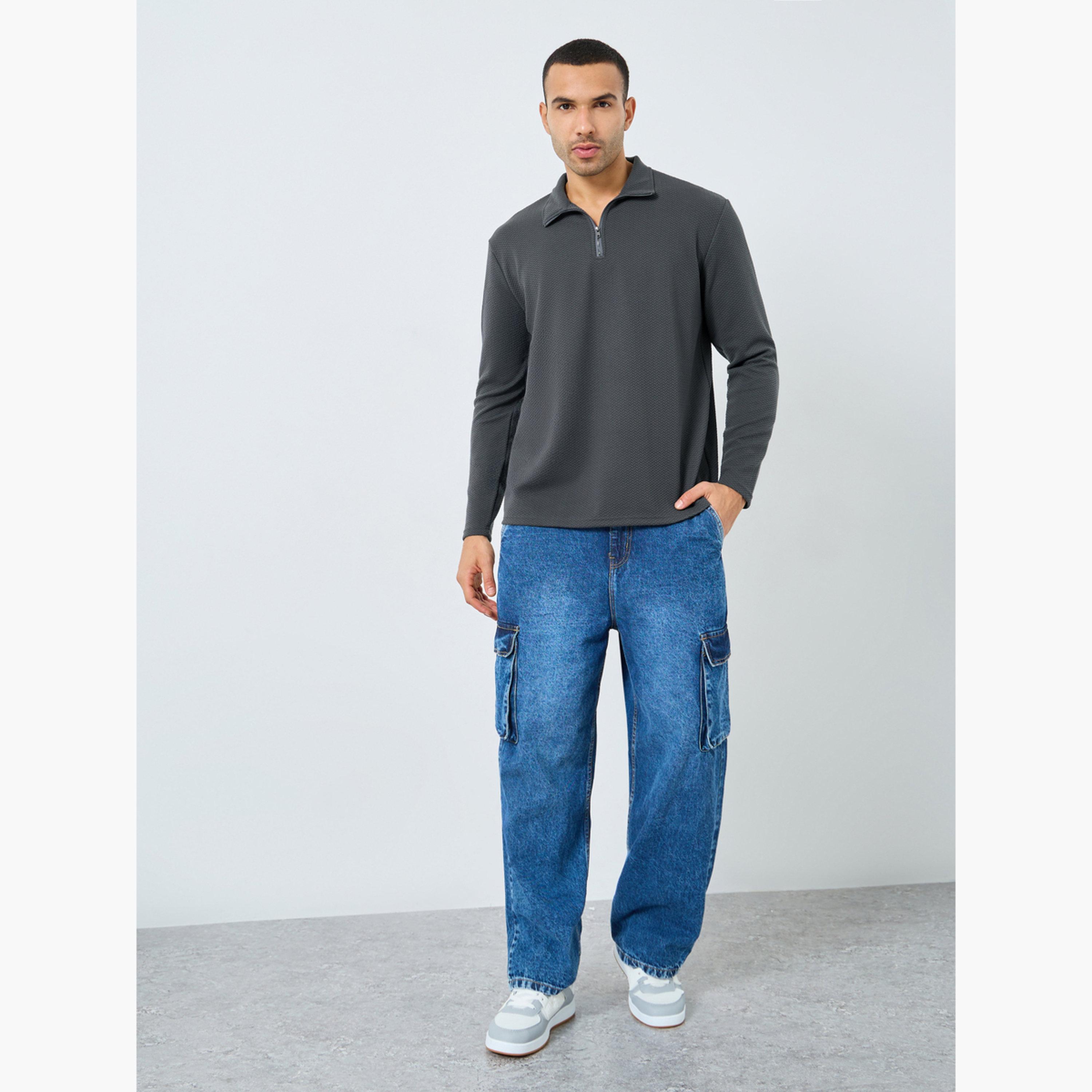 Styli Textured Funnel Neck Long Sleeves Men's Sweatshirt-men-winterwear-hoodiesandsweatshirts-image-2
