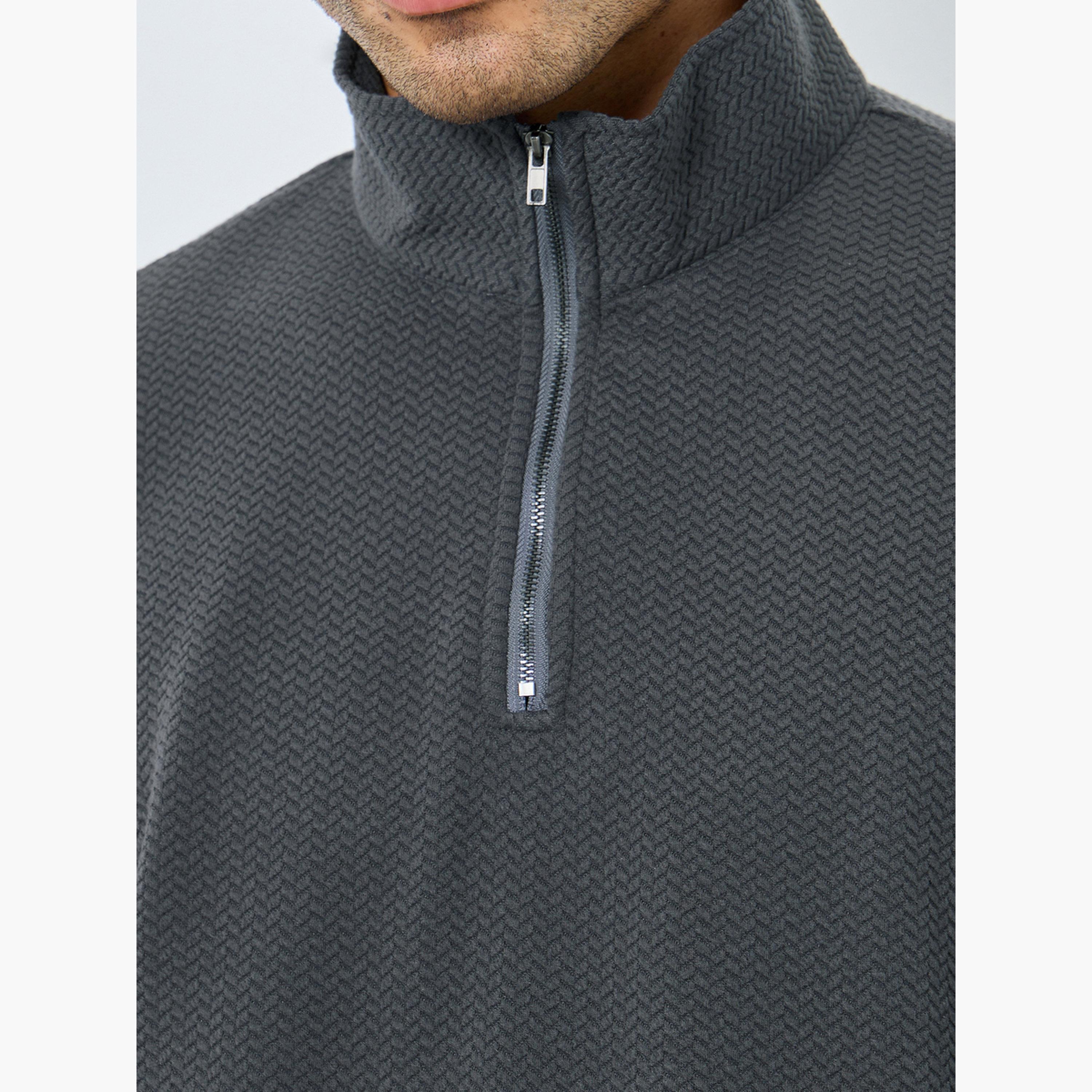Styli Textured Funnel Neck Long Sleeves Men's Sweatshirt-men-winterwear-hoodiesandsweatshirts-image-4