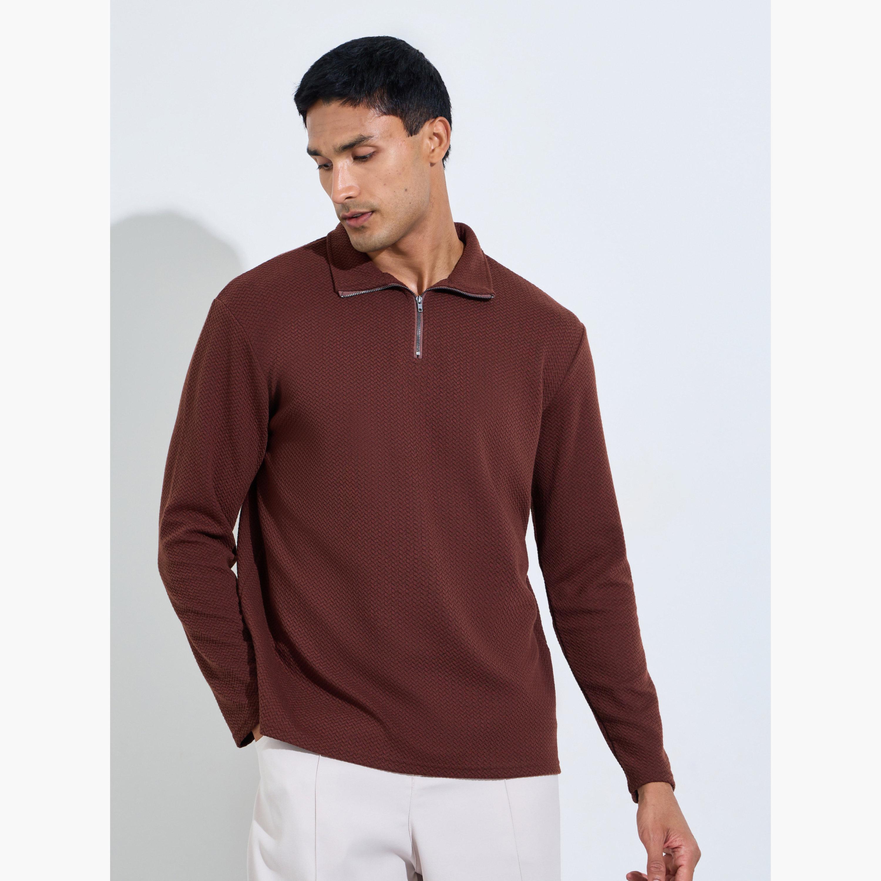 Styli Men Pebble Textured Quarter Zip Relaxed Sweatshirt-men-winterwear-hoodiesandsweatshirts-image-1