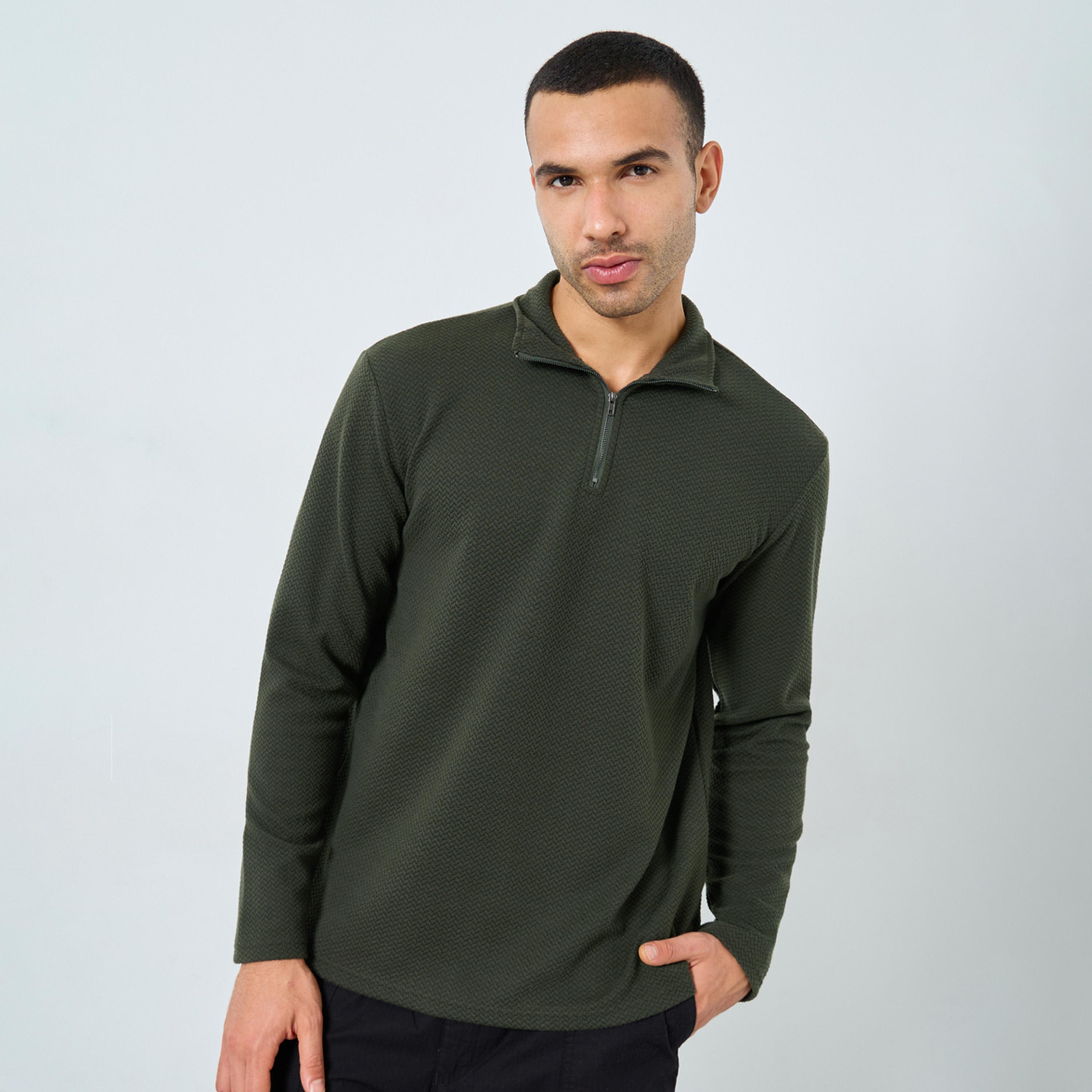 Styli Textured Funnel Neck Long Sleeves Men's Sweatshirt-men-winterwear-hoodiesandsweatshirts-image-1