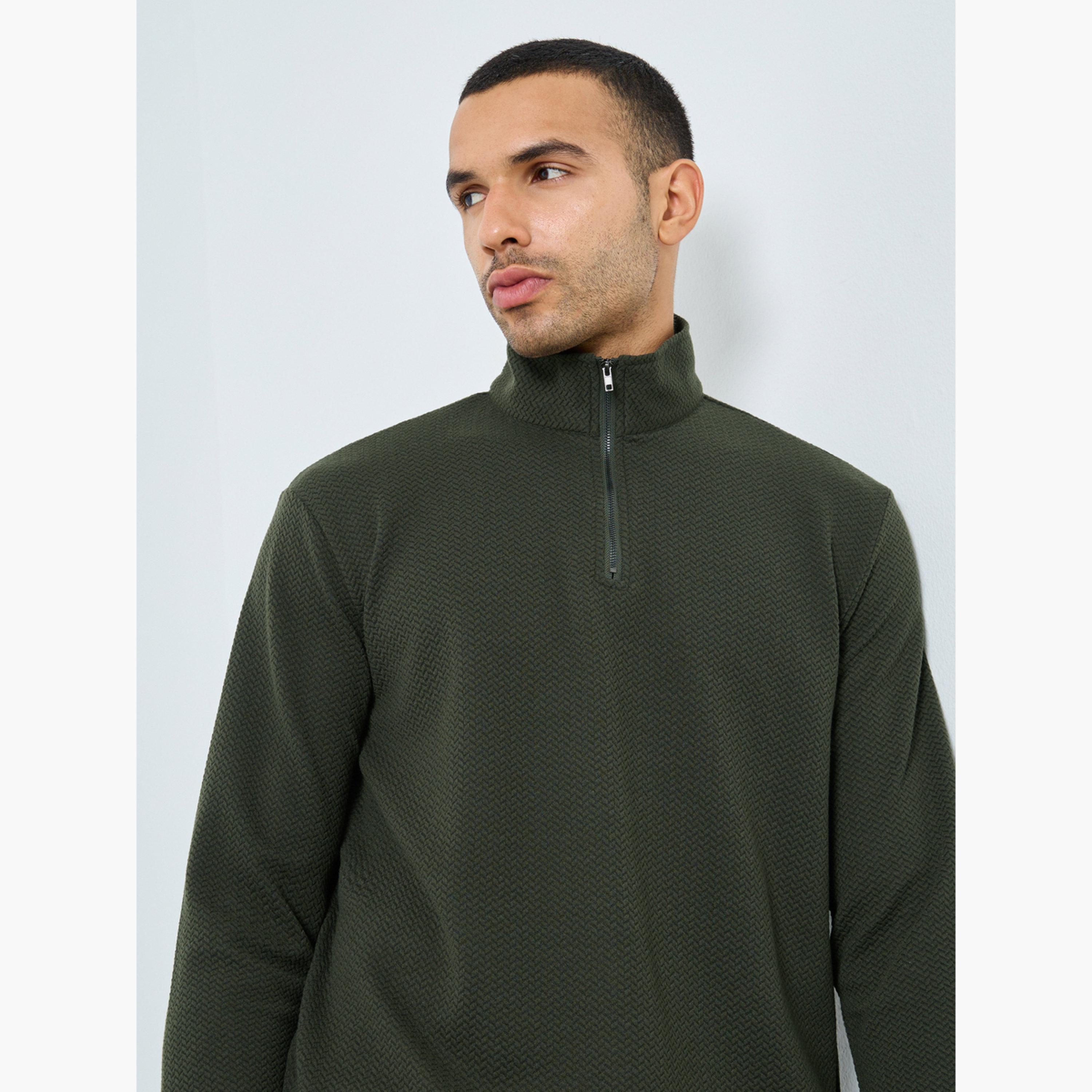 Styli Textured Funnel Neck Long Sleeves Men's Sweatshirt-men-winterwear-hoodiesandsweatshirts-image-3
