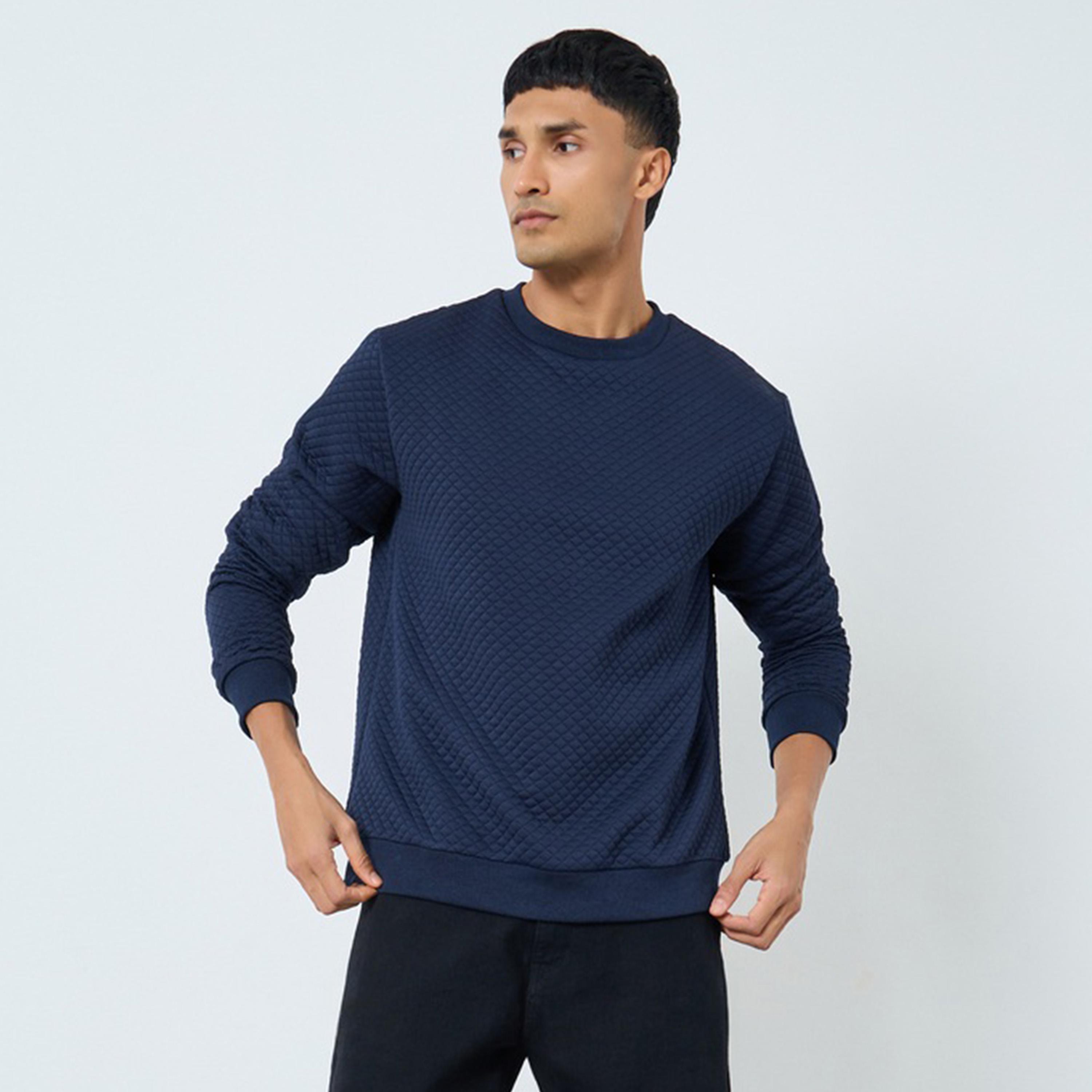 Styli Quilted Round Neck Long Sleeves Men's Sweatshirt-men-winterwear-hoodiesandsweatshirts-image-1