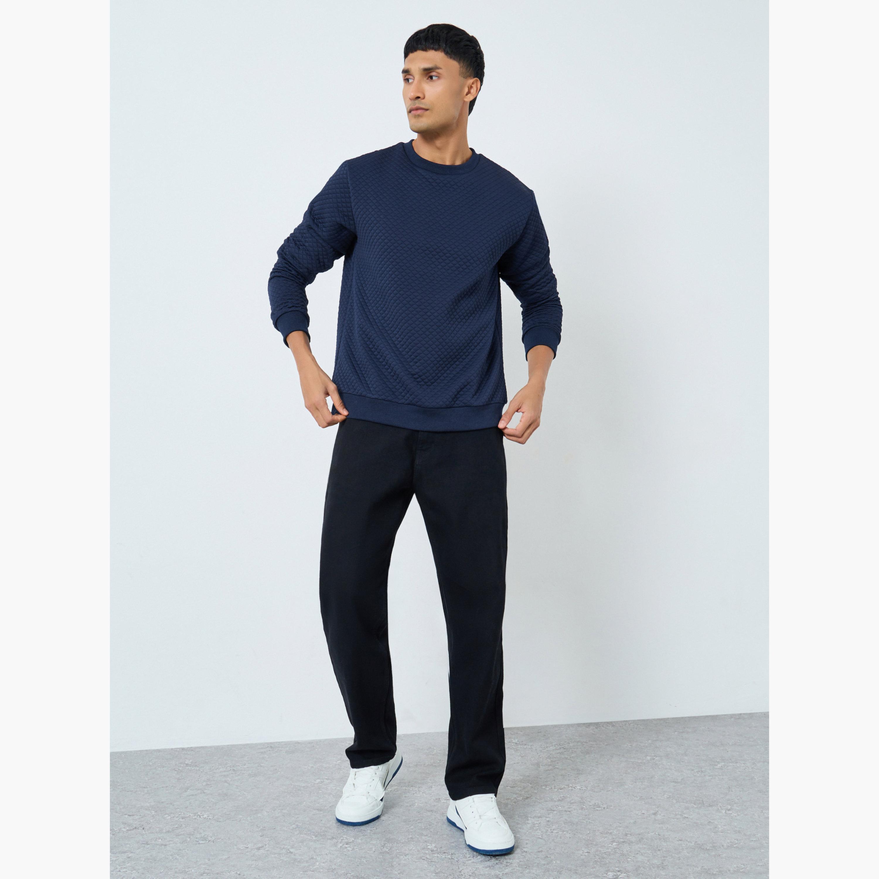 Styli Quilted Round Neck Long Sleeves Men's Sweatshirt-men-winterwear-hoodiesandsweatshirts-image-2