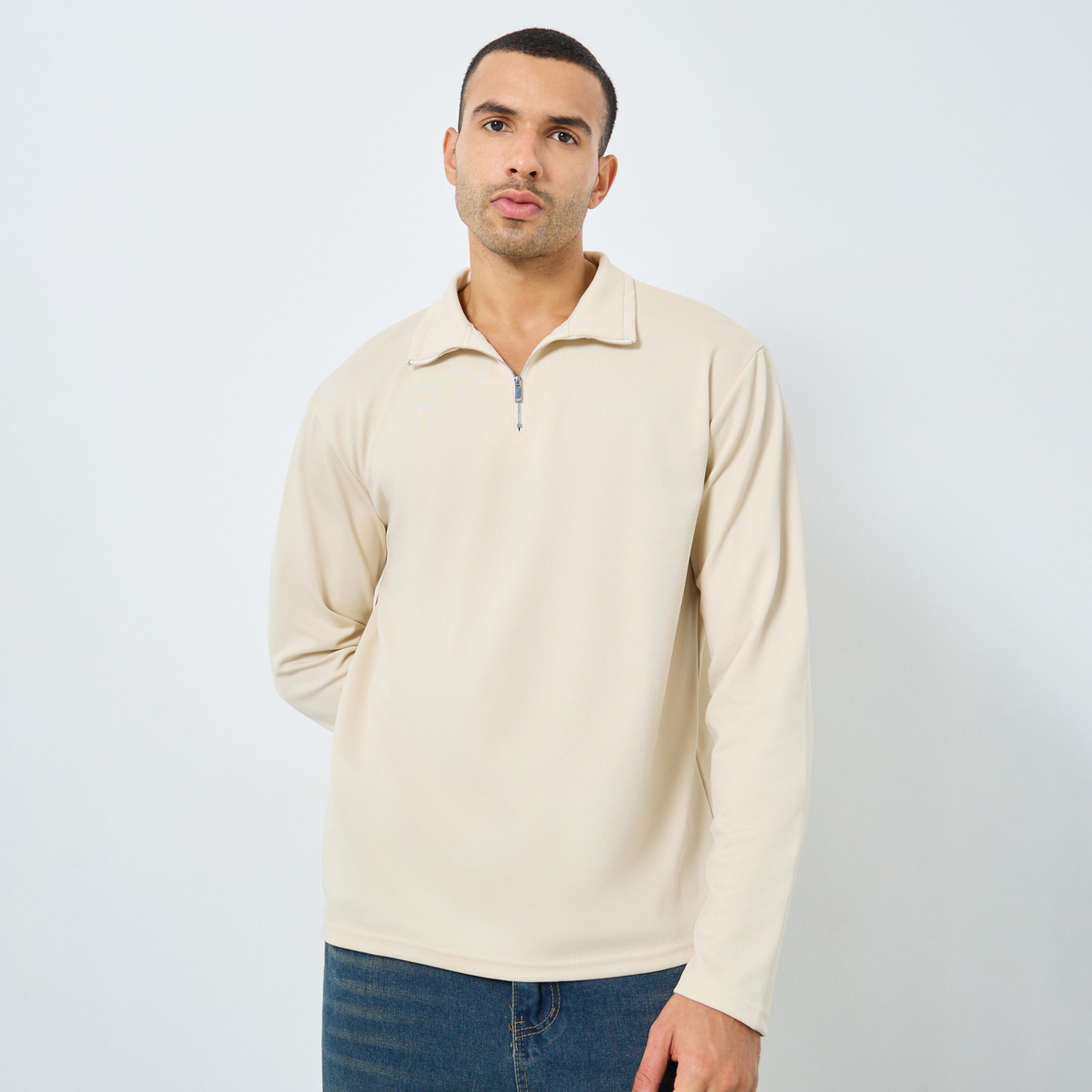 Styli Textured Funnel Neck Long Sleeves Men's Sweatshirt-men-winterwear-hoodiesandsweatshirts-image-1