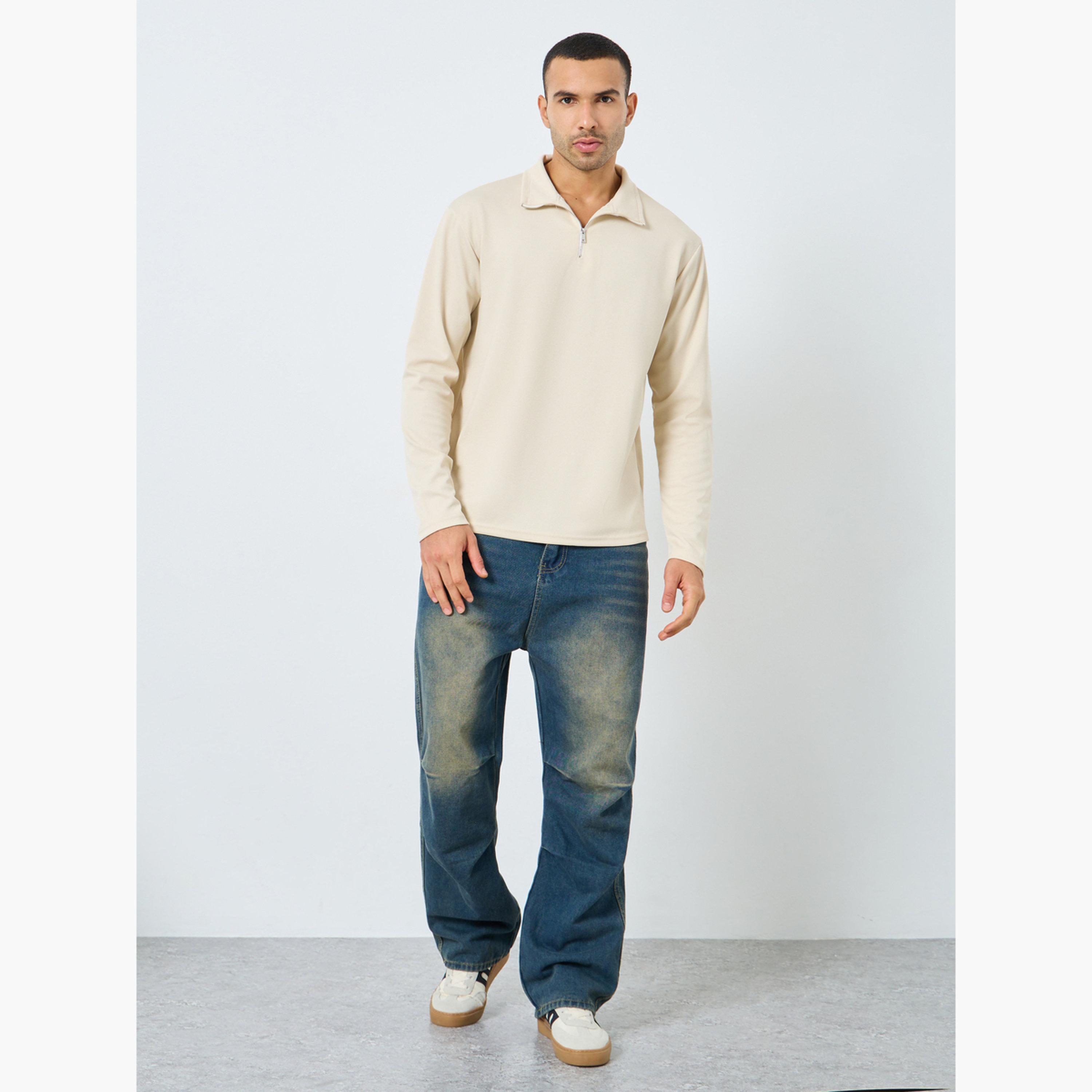 Styli Textured Funnel Neck Long Sleeves Men's Sweatshirt-men-winterwear-hoodiesandsweatshirts-image-2