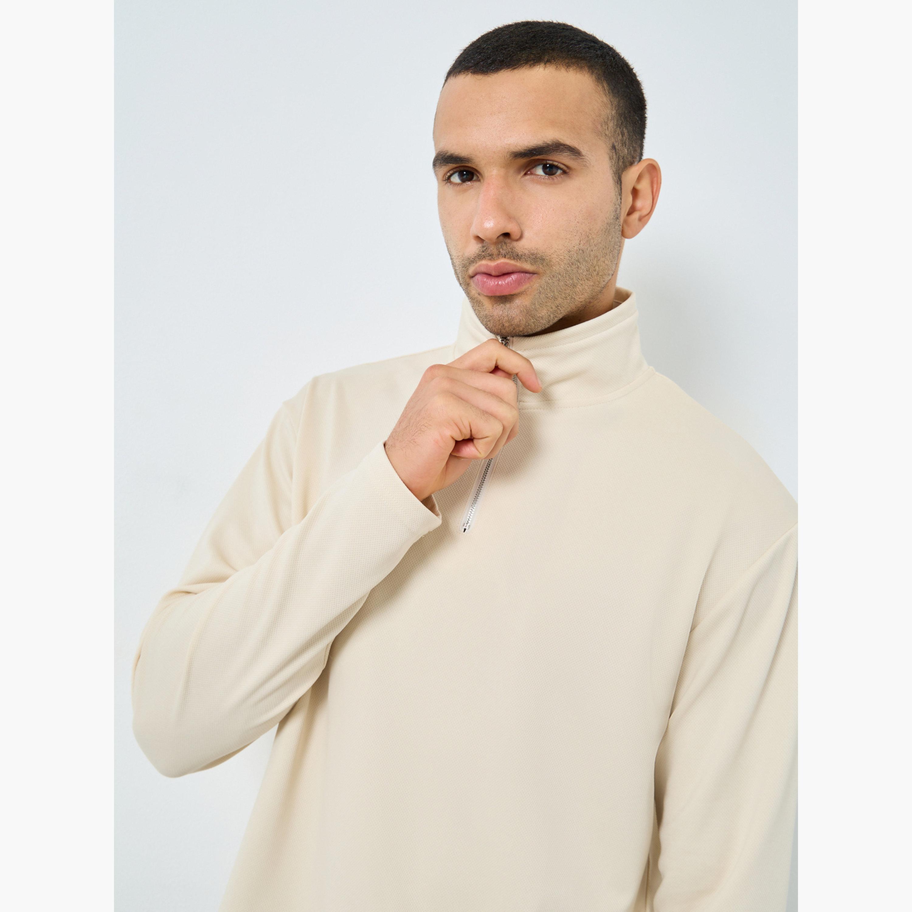 Styli Textured Funnel Neck Long Sleeves Men's Sweatshirt-men-winterwear-hoodiesandsweatshirts-image-3