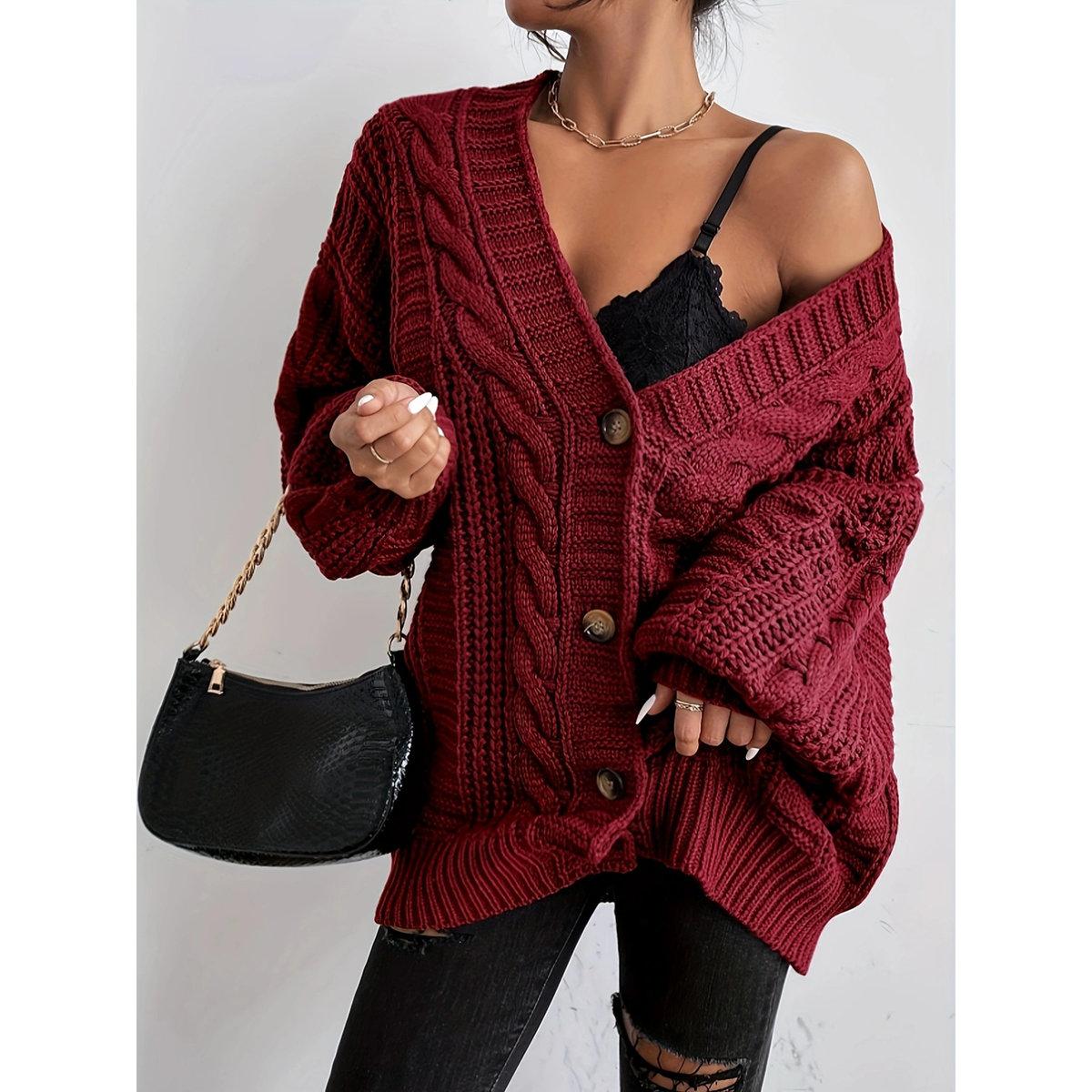 Take Two Plus Size Button Front Cable Knit Cardigan-women-clothing-hoodiesandsweatshirts-hoodies-image-2