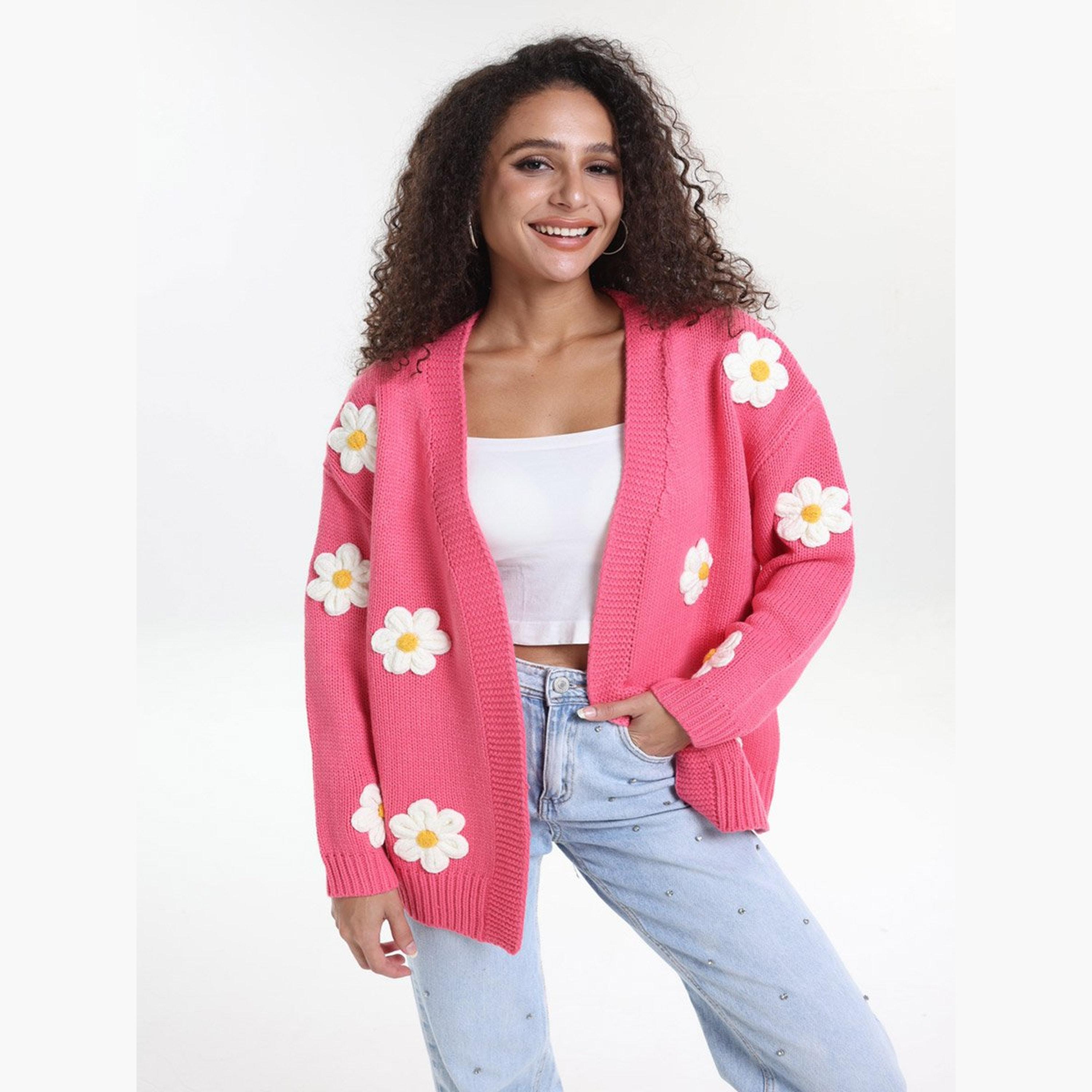 Take Two Plus Size Pink Flower Embroidery Knit Cardigan-women-clothing-coatsandjackets-coats-image-3