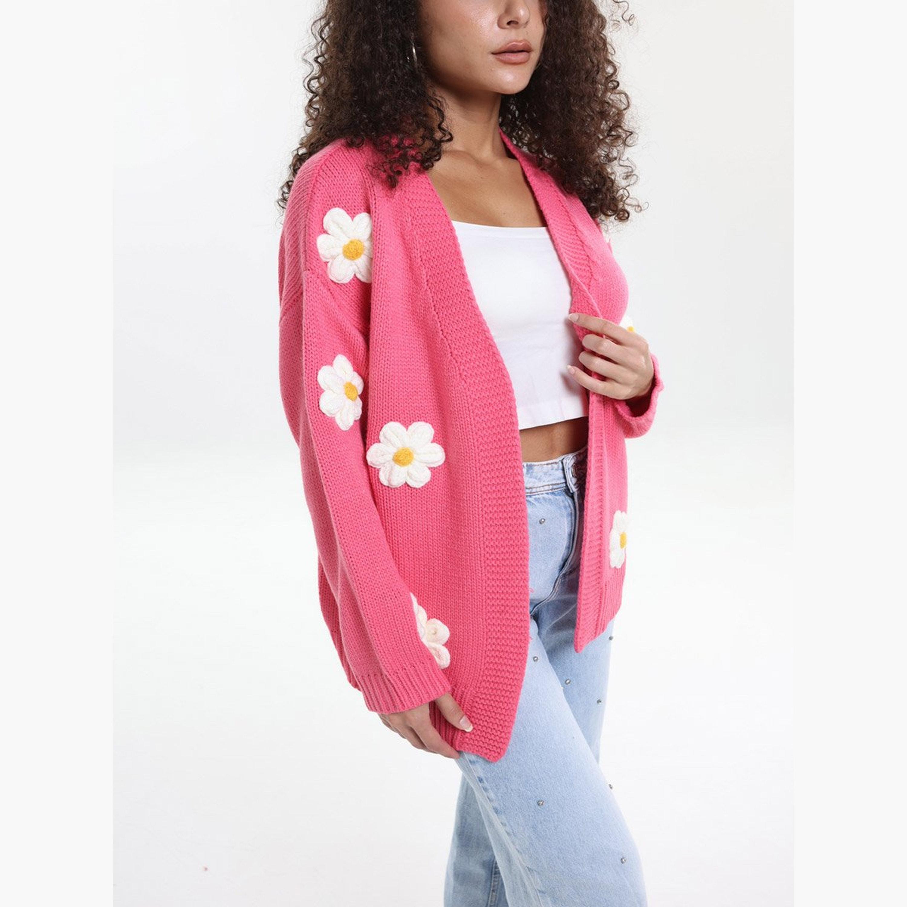 Take Two Plus Size Pink Flower Embroidery Knit Cardigan-women-clothing-coatsandjackets-coats-image-5