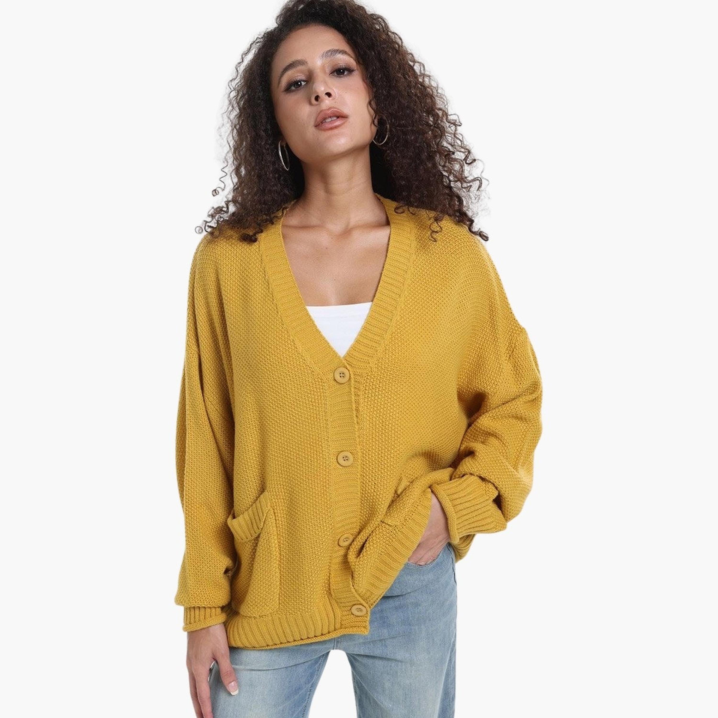 تيك تو - كارديغان محبوك بلون الخردل مقاس كبير-women-clothing-coatsandjackets-coats-image-1