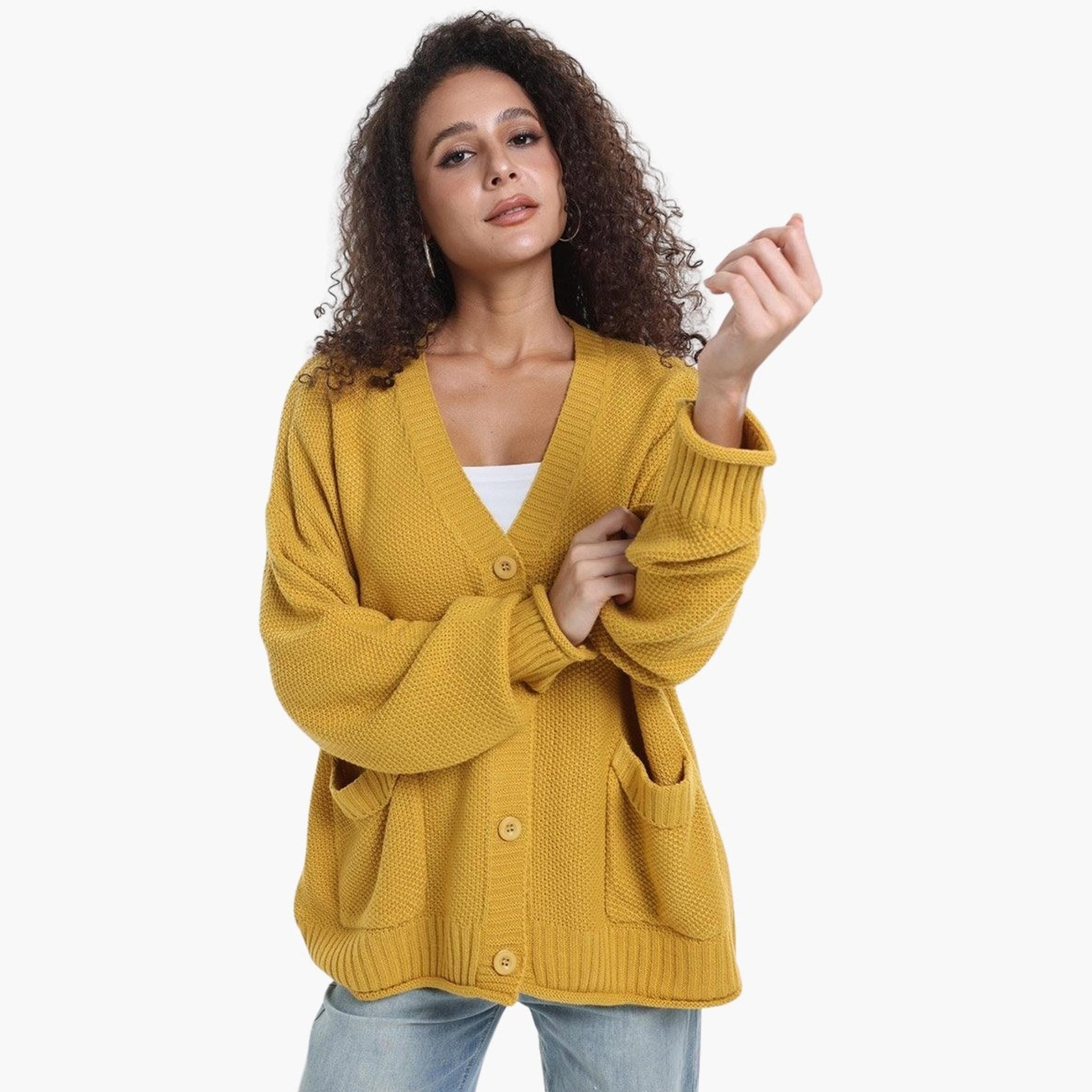 تيك تو - كارديغان محبوك بلون الخردل مقاس كبير-women-clothing-coatsandjackets-coats-image-2