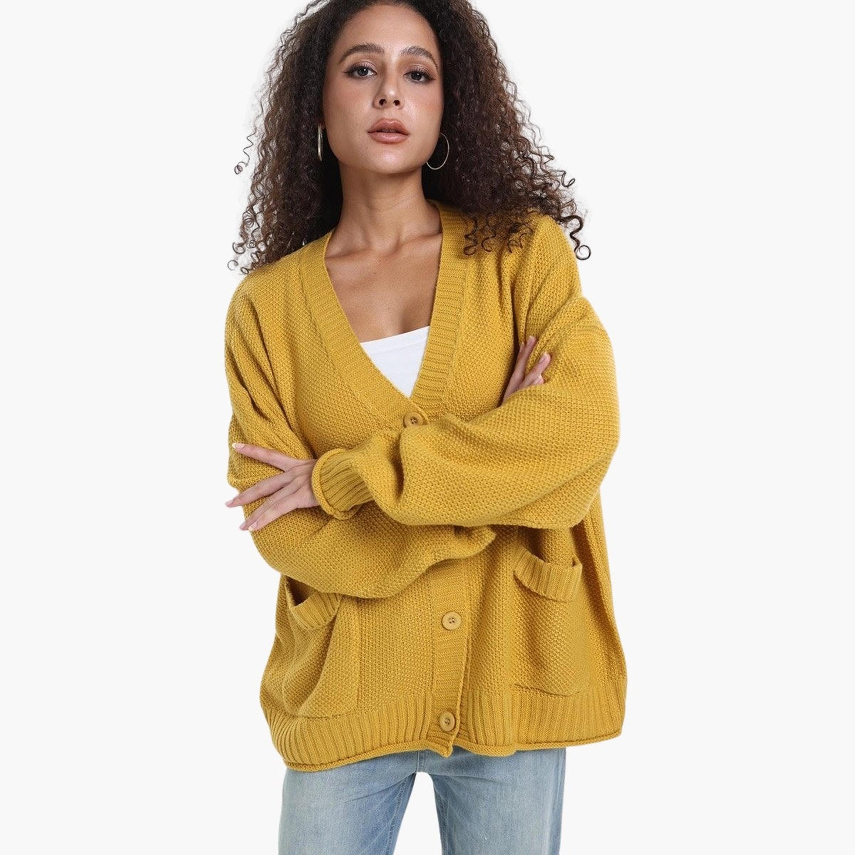 تيك تو - كارديغان محبوك بلون الخردل مقاس كبير-women-clothing-coatsandjackets-coats-image-3
