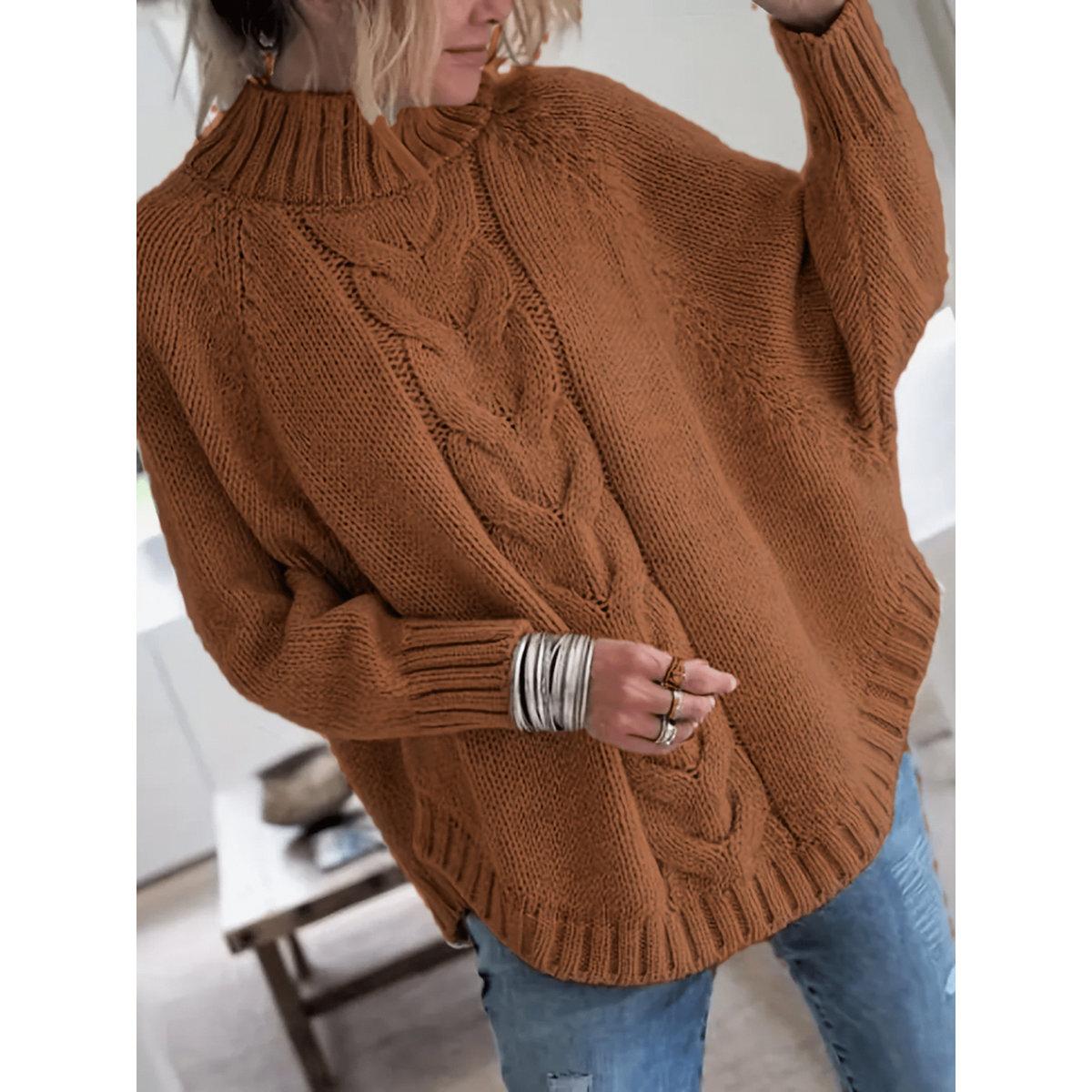 Take Two Plus Size Solid High Neck Cable Knit Sweater-women-clothing-hoodiesandsweatshirts-hoodies-image-1