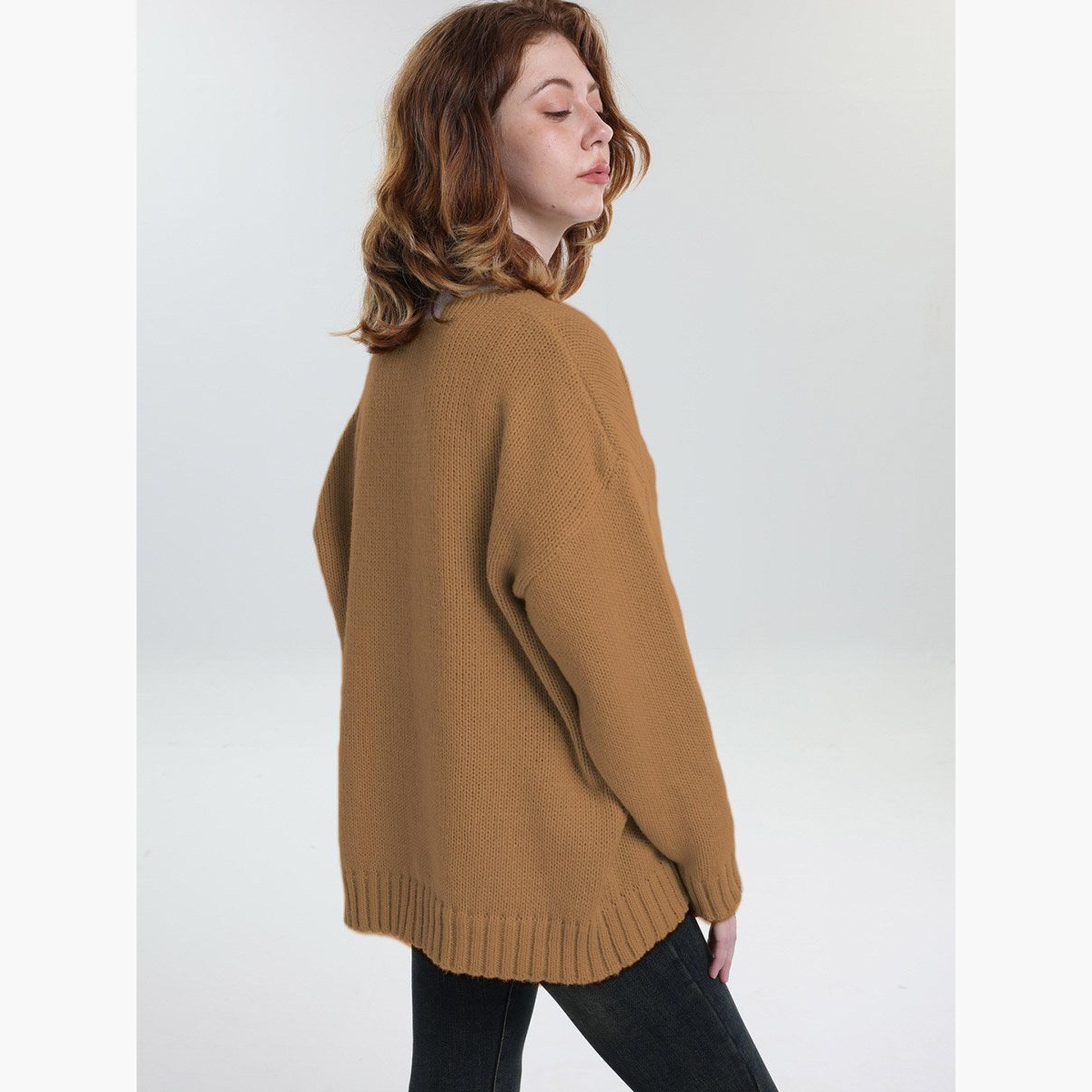 Take Two Plus Size Brown Pocket Detail Knit Sweater-women-winterwear-cardigansandjumpers-jumpers-image-2