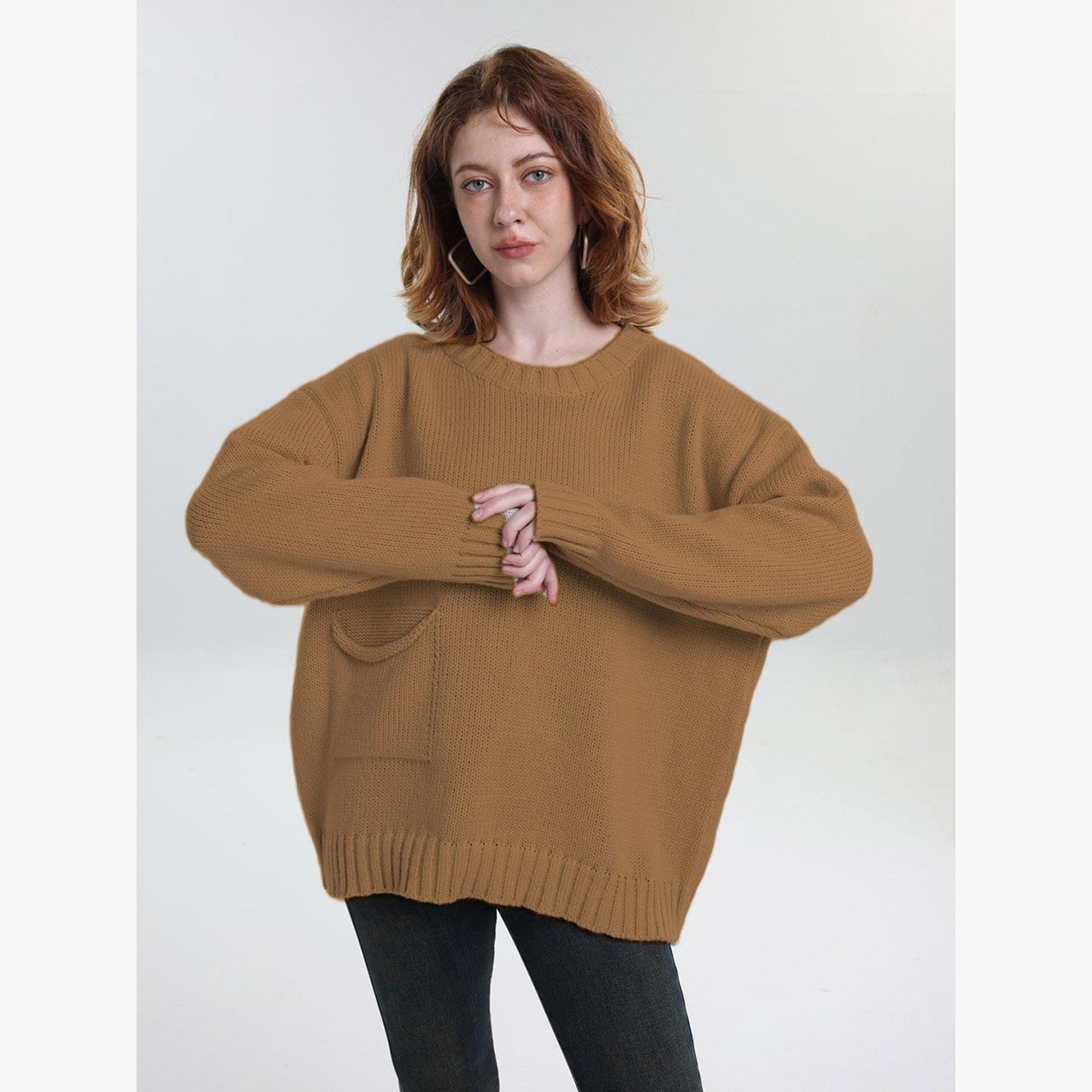 Take Two Plus Size Brown Pocket Detail Knit Sweater-women-winterwear-cardigansandjumpers-jumpers-image-3
