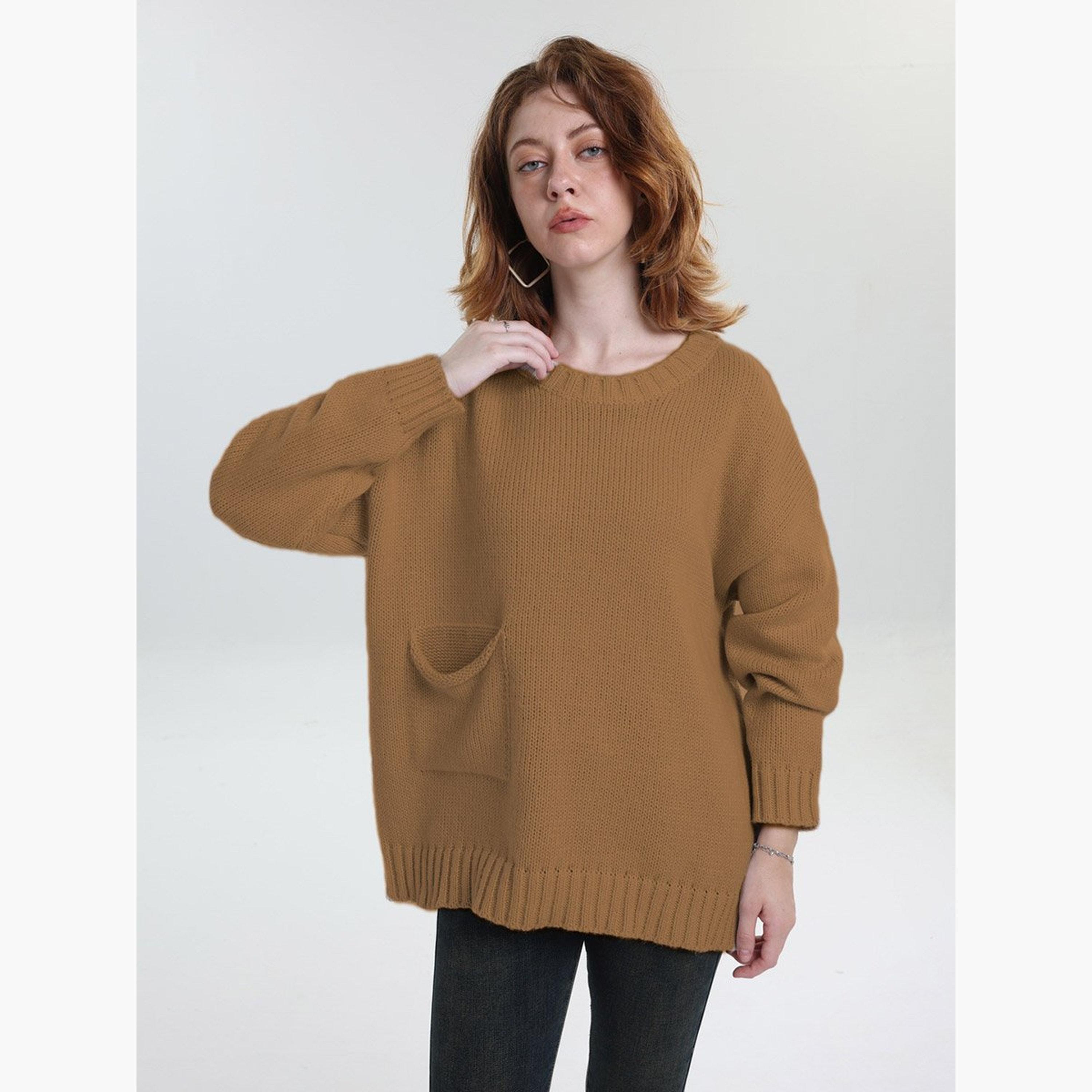 Take Two Plus Size Brown Pocket Detail Knit Sweater-women-winterwear-cardigansandjumpers-jumpers-image-4
