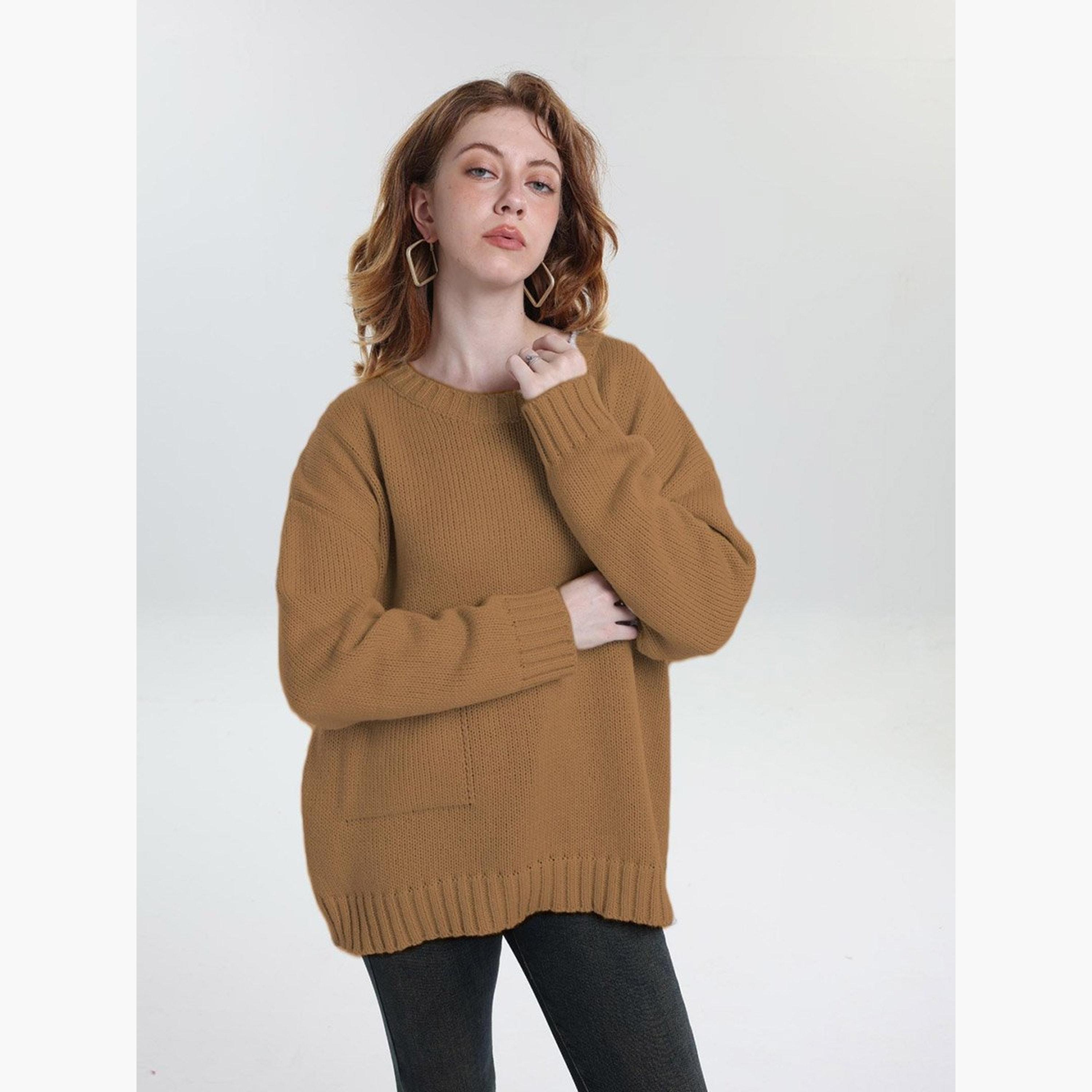 Take Two Plus Size Brown Pocket Detail Knit Sweater-women-winterwear-cardigansandjumpers-jumpers-image-5
