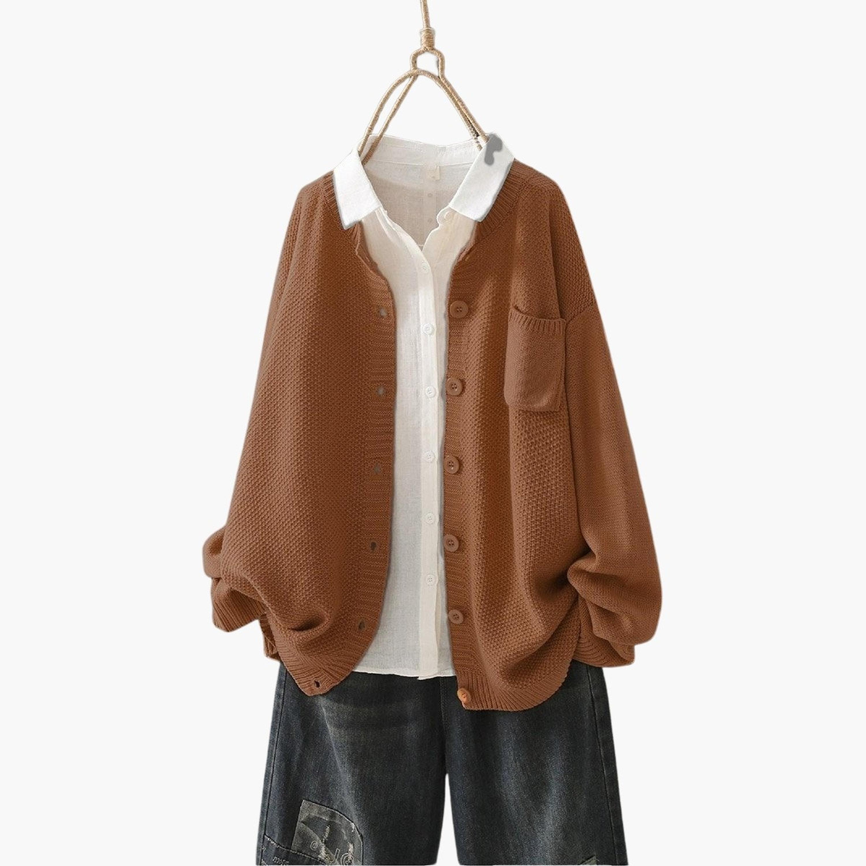 Take Two Plus Size Brown Button Front Knit Cardigan-women-clothing-plussize-coatsandjackets-coats-image-4