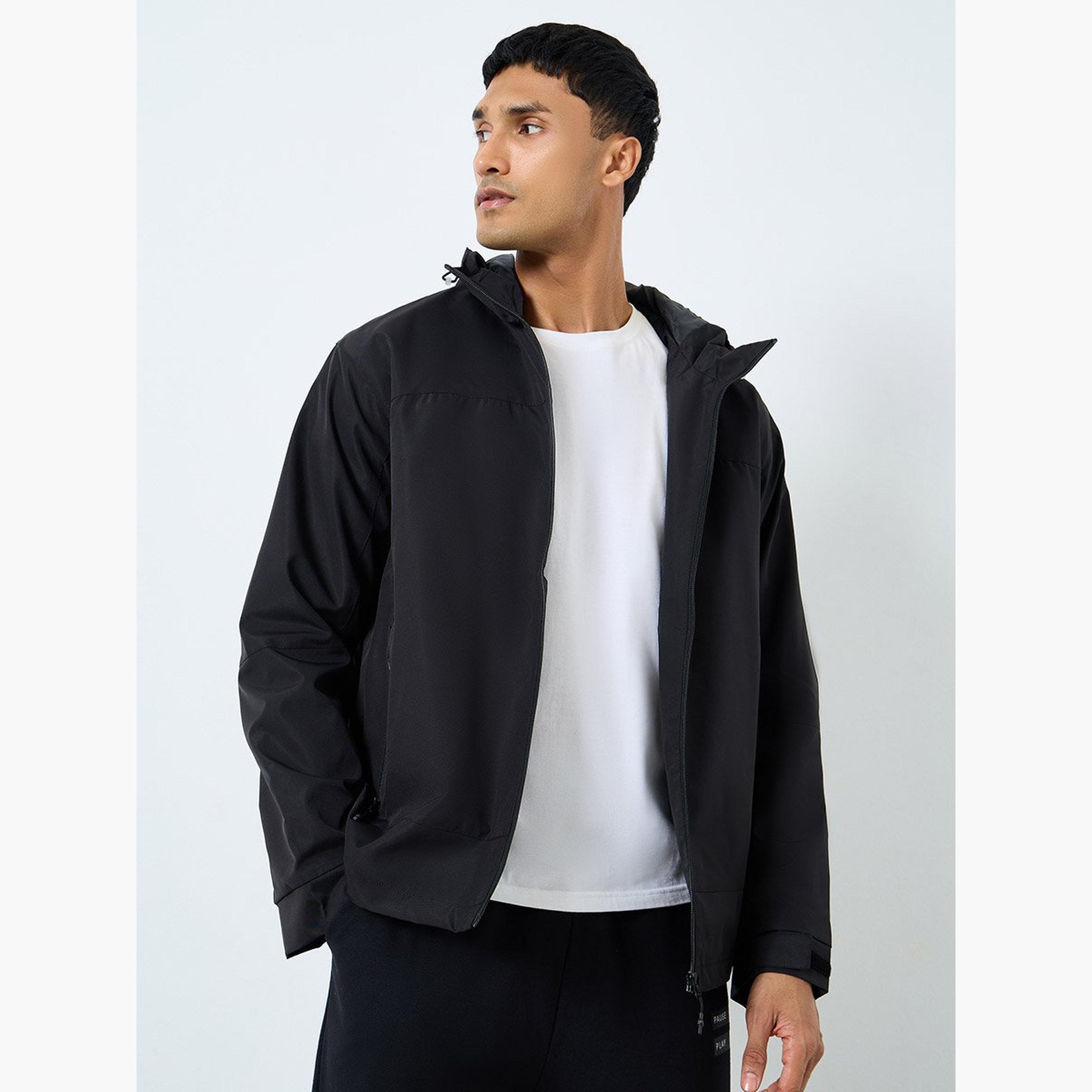 Styli Solid Hooded Neck Long Sleeves Men's Zip Through Jacket-men-clothing-jacketsandblazers-jackets-image-1