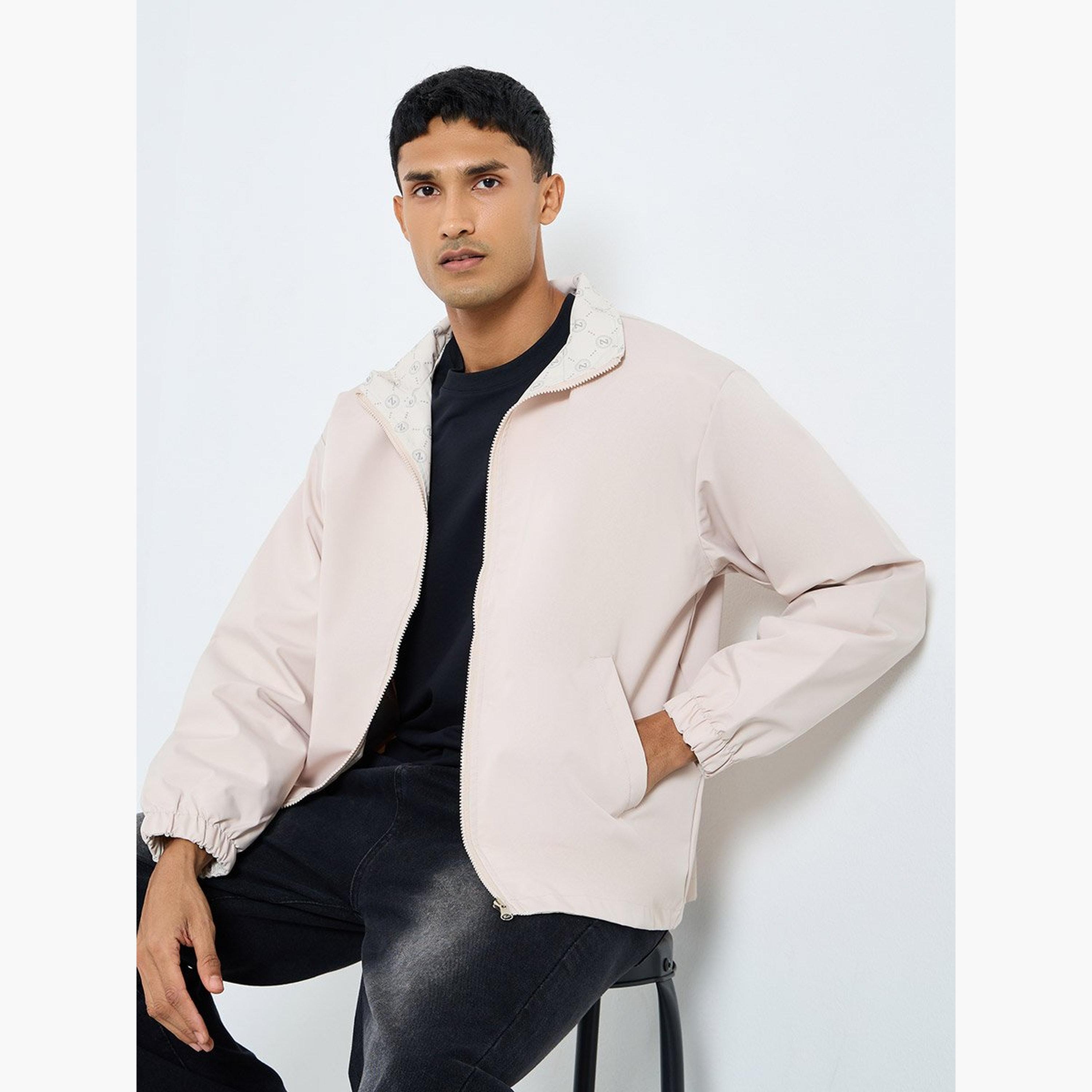 Styli Solid Collared Long Sleeves Men's Zip Through Windbreaker Jacket-men-clothing-jacketsandblazers-jackets-image-3