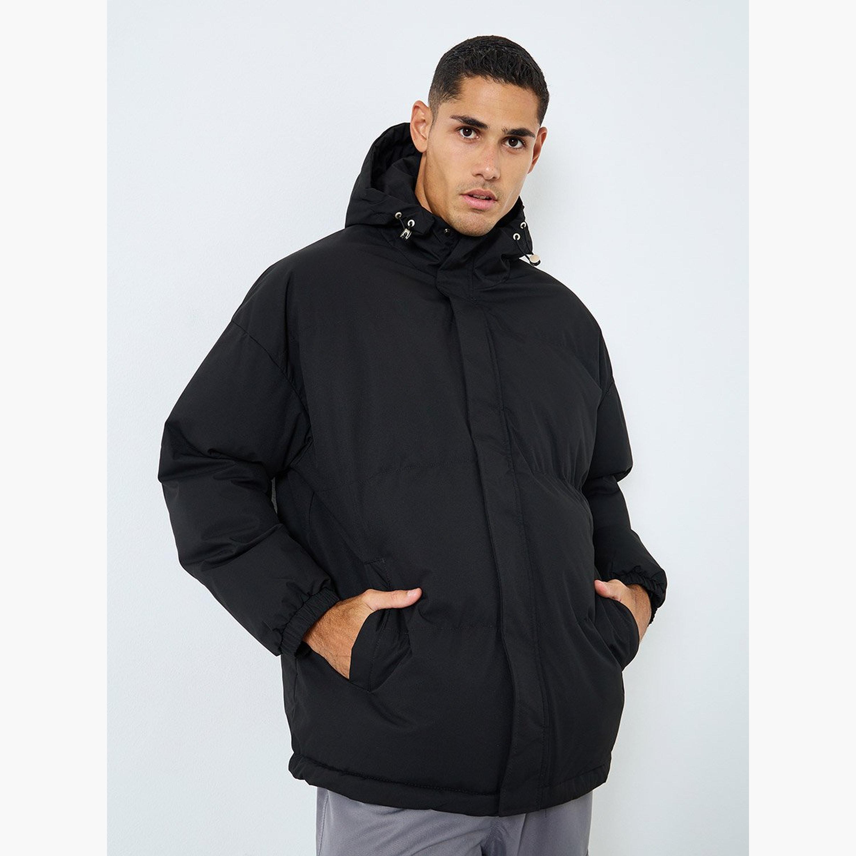 Styli Solid Hooded Neck Long Sleeves Men's Zip Through Puffer Jacket-men-clothing-jacketsandblazers-jackets-image-1