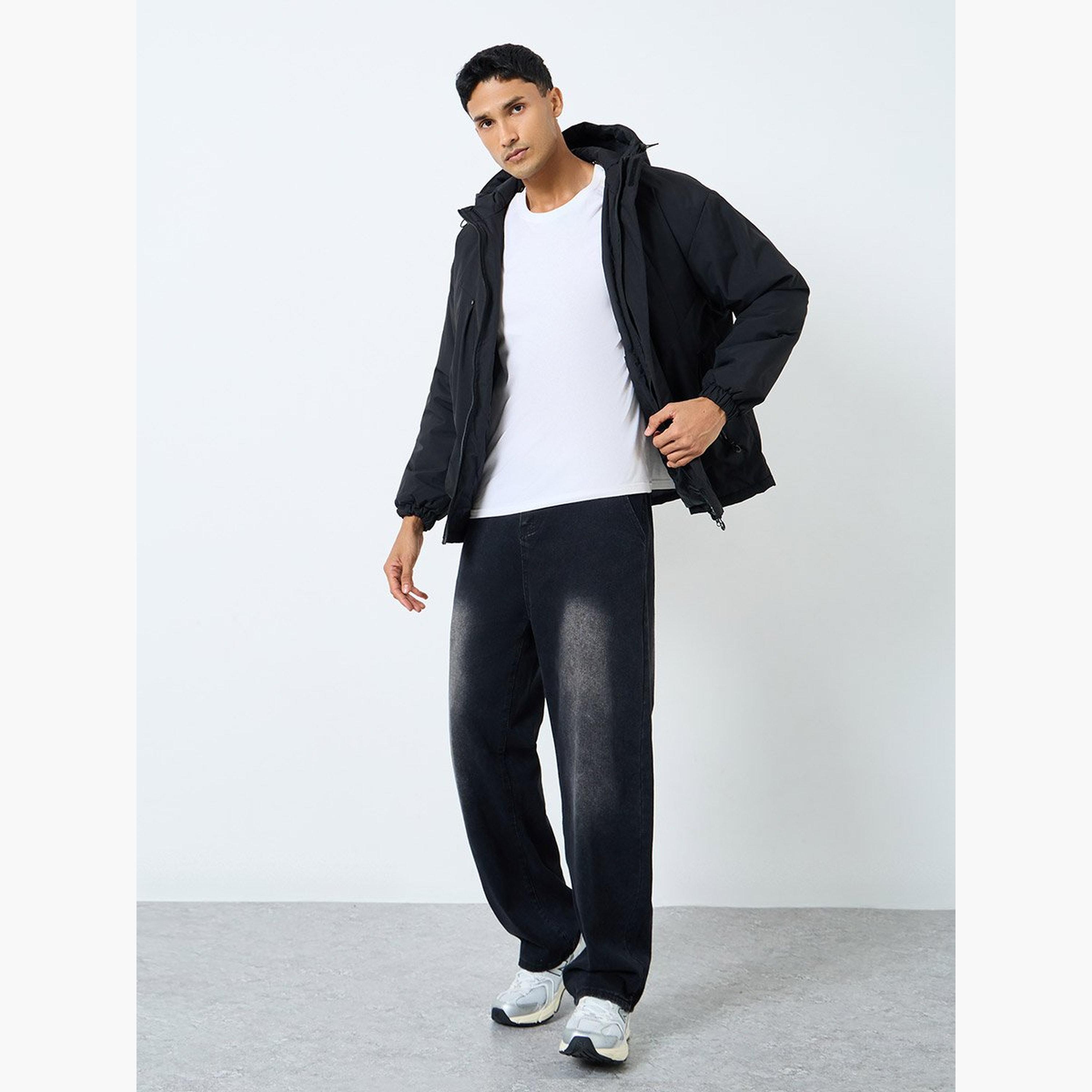 Styli Solid Hooded Neck Long Sleeves Men's Zip Through Windbreaker Jacket-men-clothing-jacketsandblazers-jackets-image-2