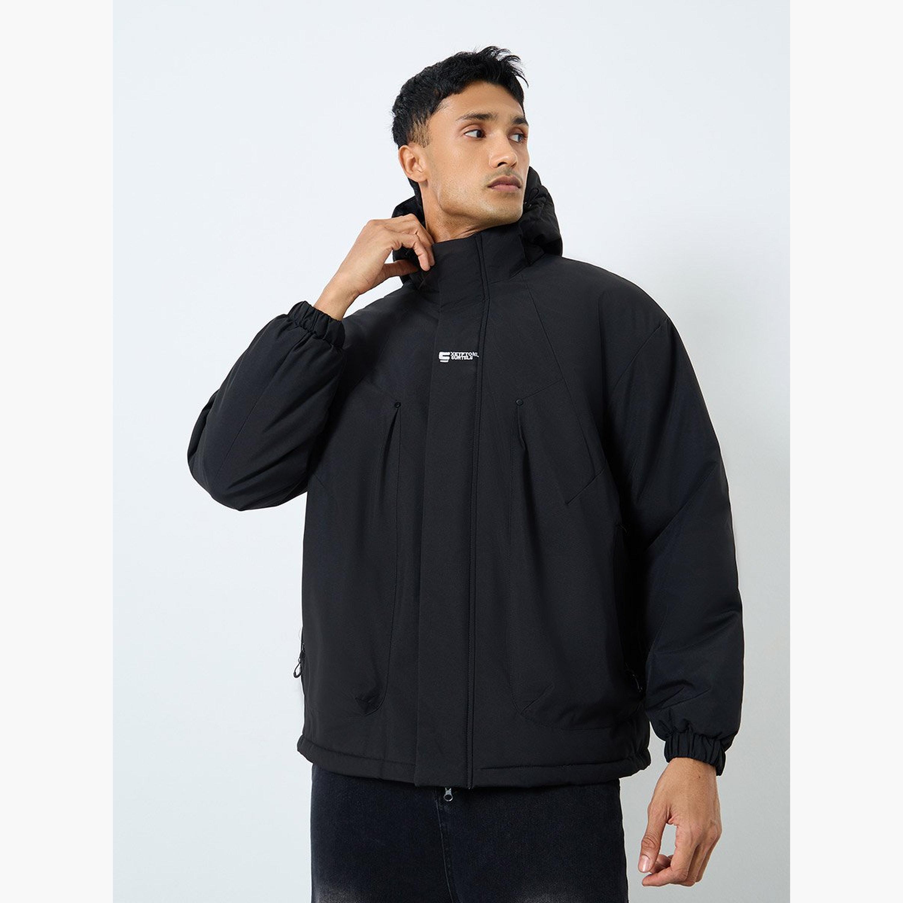 Styli Solid Hooded Neck Long Sleeves Men's Zip Through Windbreaker Jacket-men-clothing-jacketsandblazers-jackets-image-3