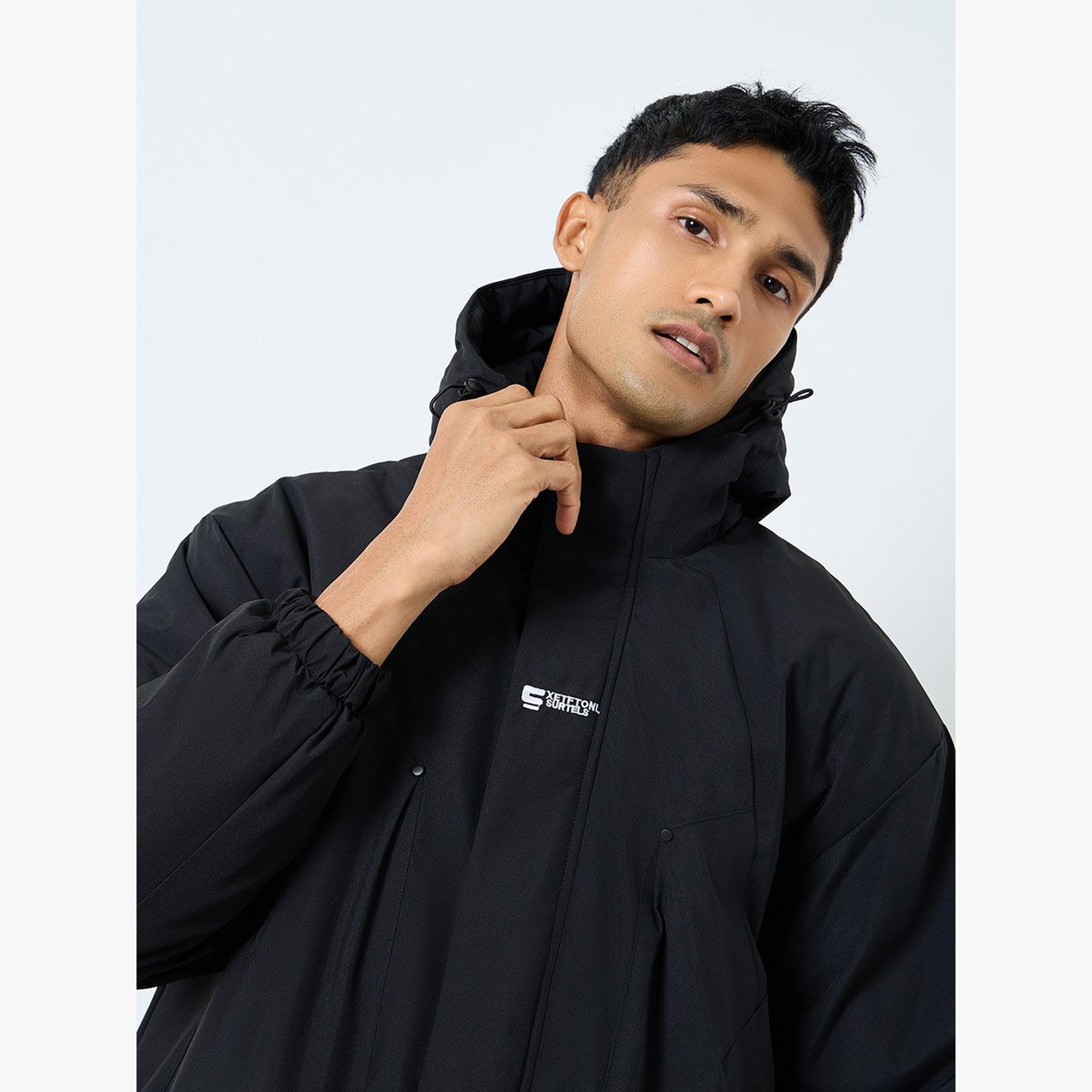 Styli Solid Hooded Neck Long Sleeves Men's Zip Through Windbreaker Jacket-men-clothing-jacketsandblazers-jackets-image-4