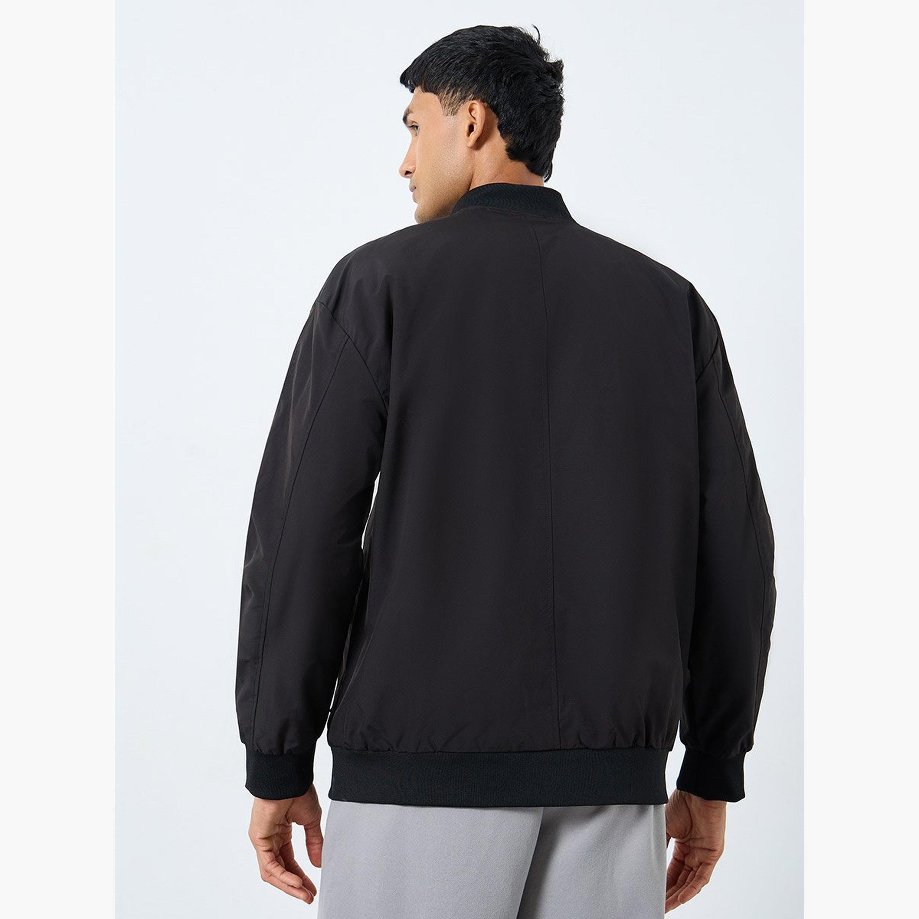 Styli Men Black Solid Bomber Jacket-men-clothing-jacketsandblazers-jackets-image-5