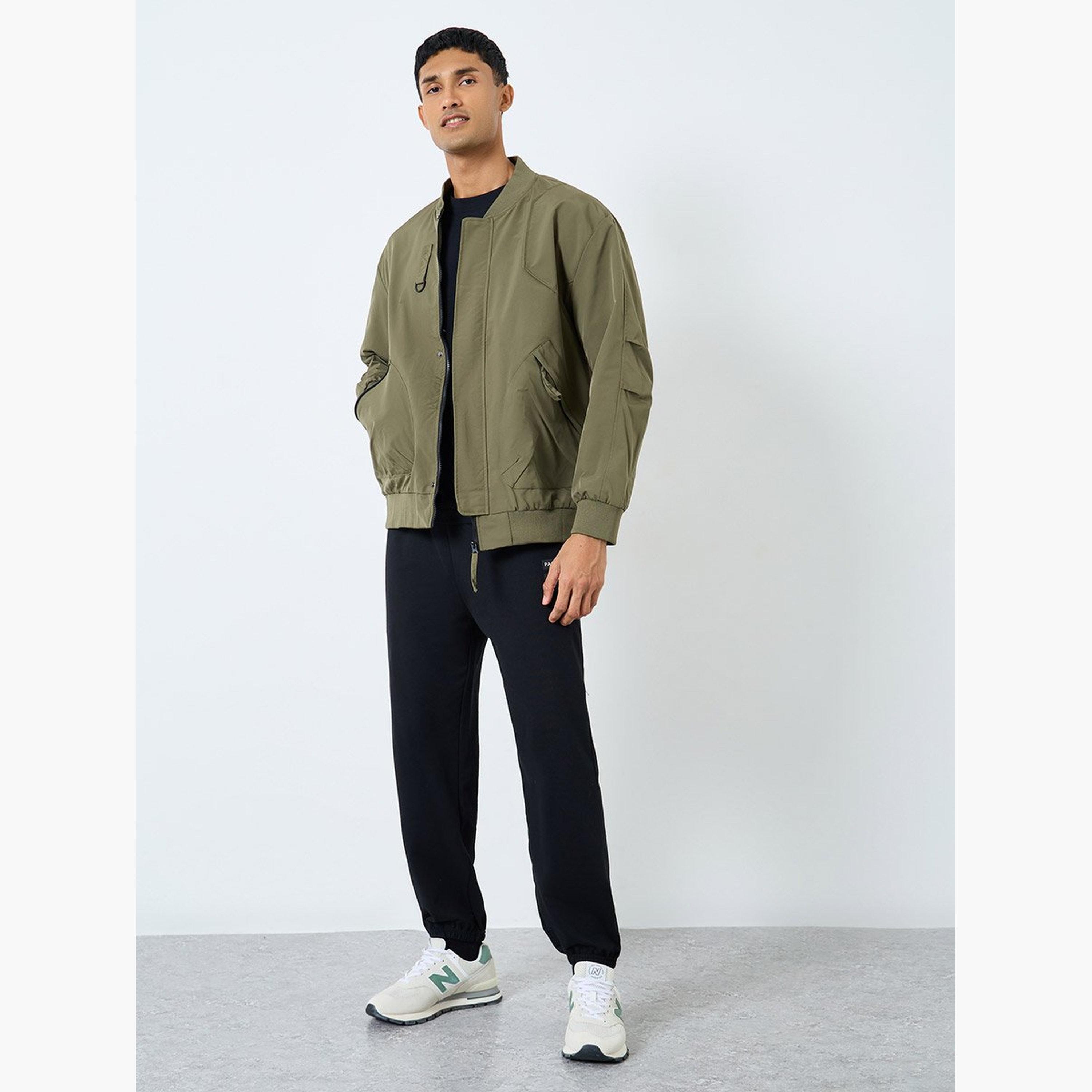 Styli Men Olive Solid Bomber Jacket-men-clothing-jacketsandblazers-jackets-image-2