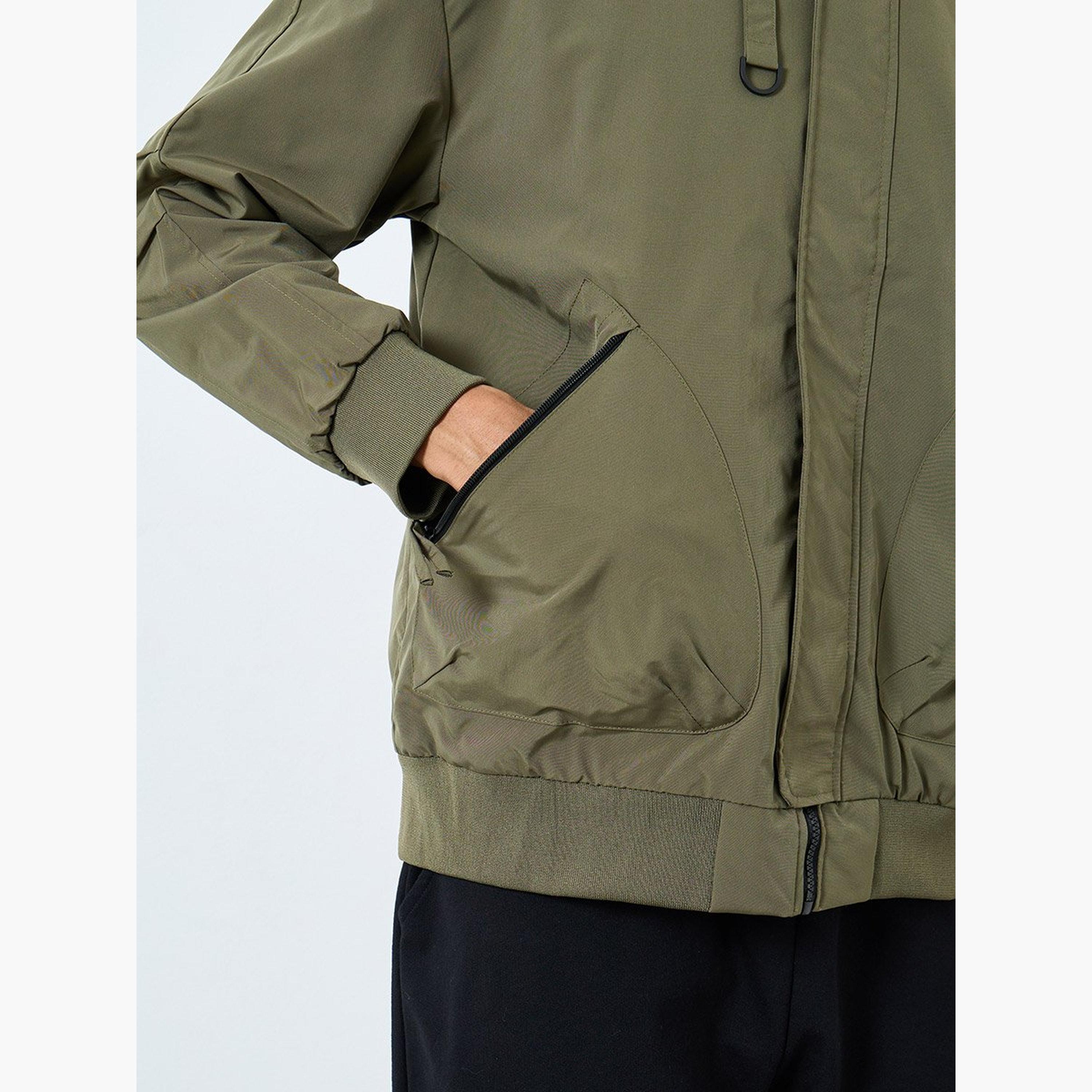 Styli Men Olive Solid Bomber Jacket-men-clothing-jacketsandblazers-jackets-image-3