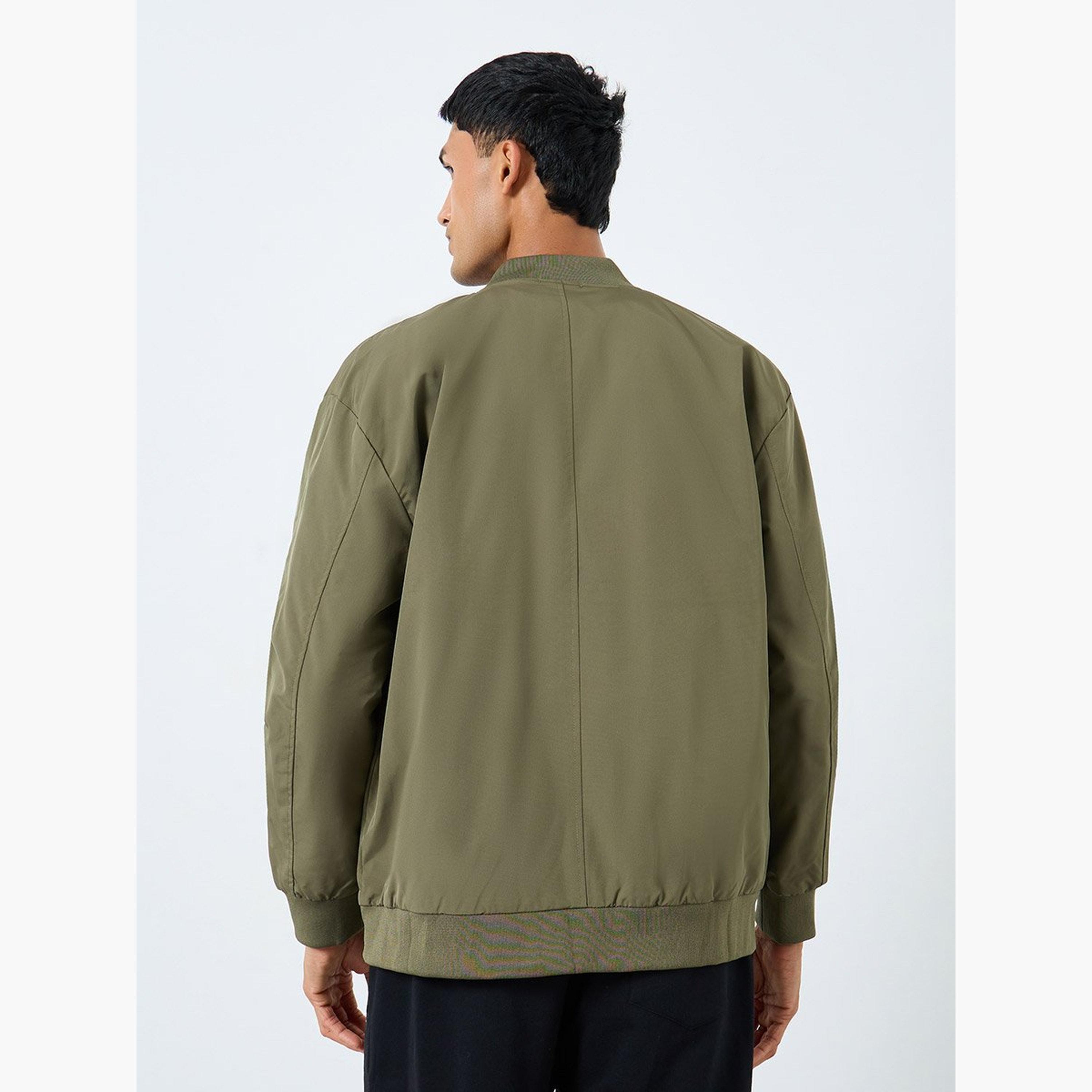 Styli Men Olive Solid Bomber Jacket-men-clothing-jacketsandblazers-jackets-image-4