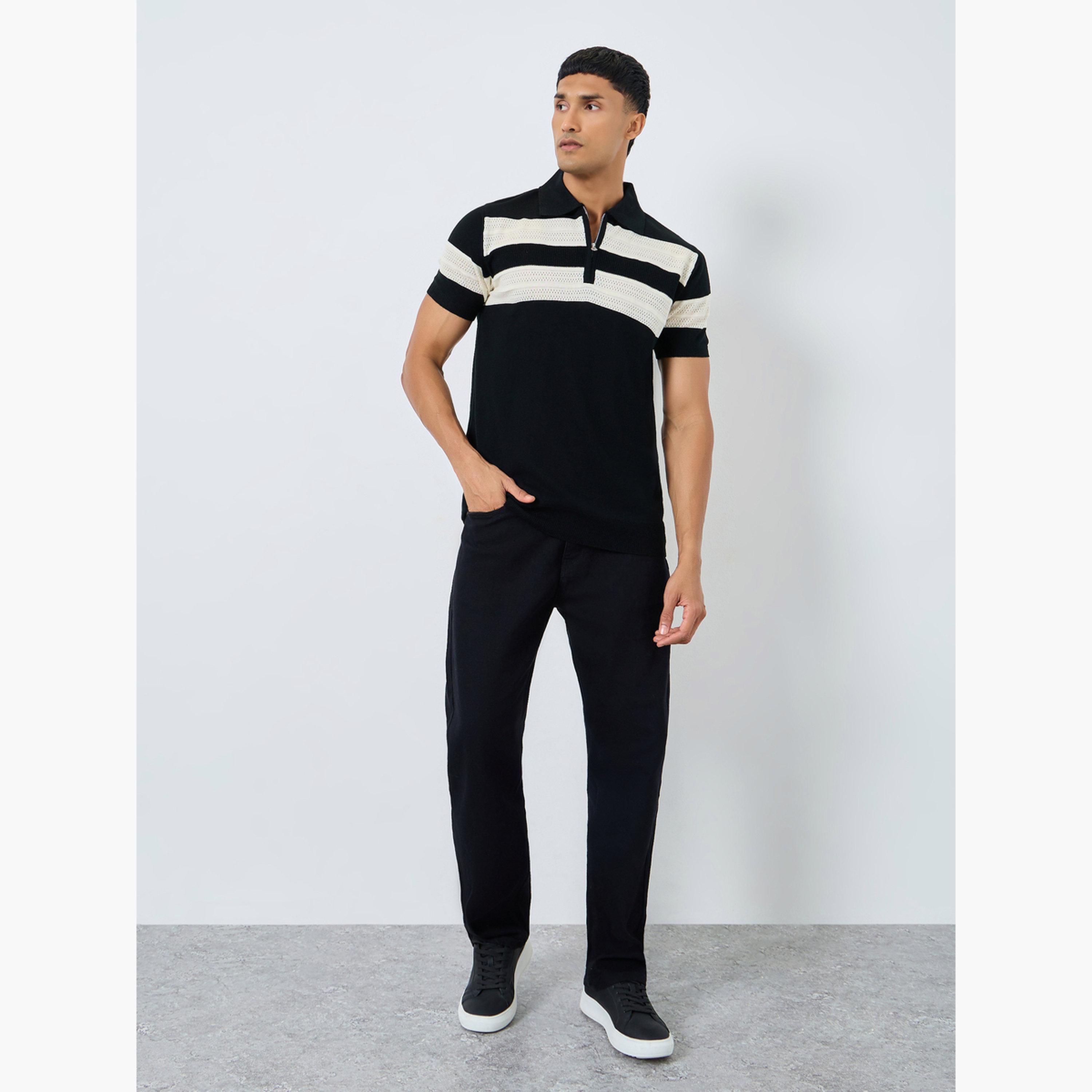 Styli Men Black Striped Knit Polo Shirt-men-clothing-tshirtsandpolos-polos-image-2