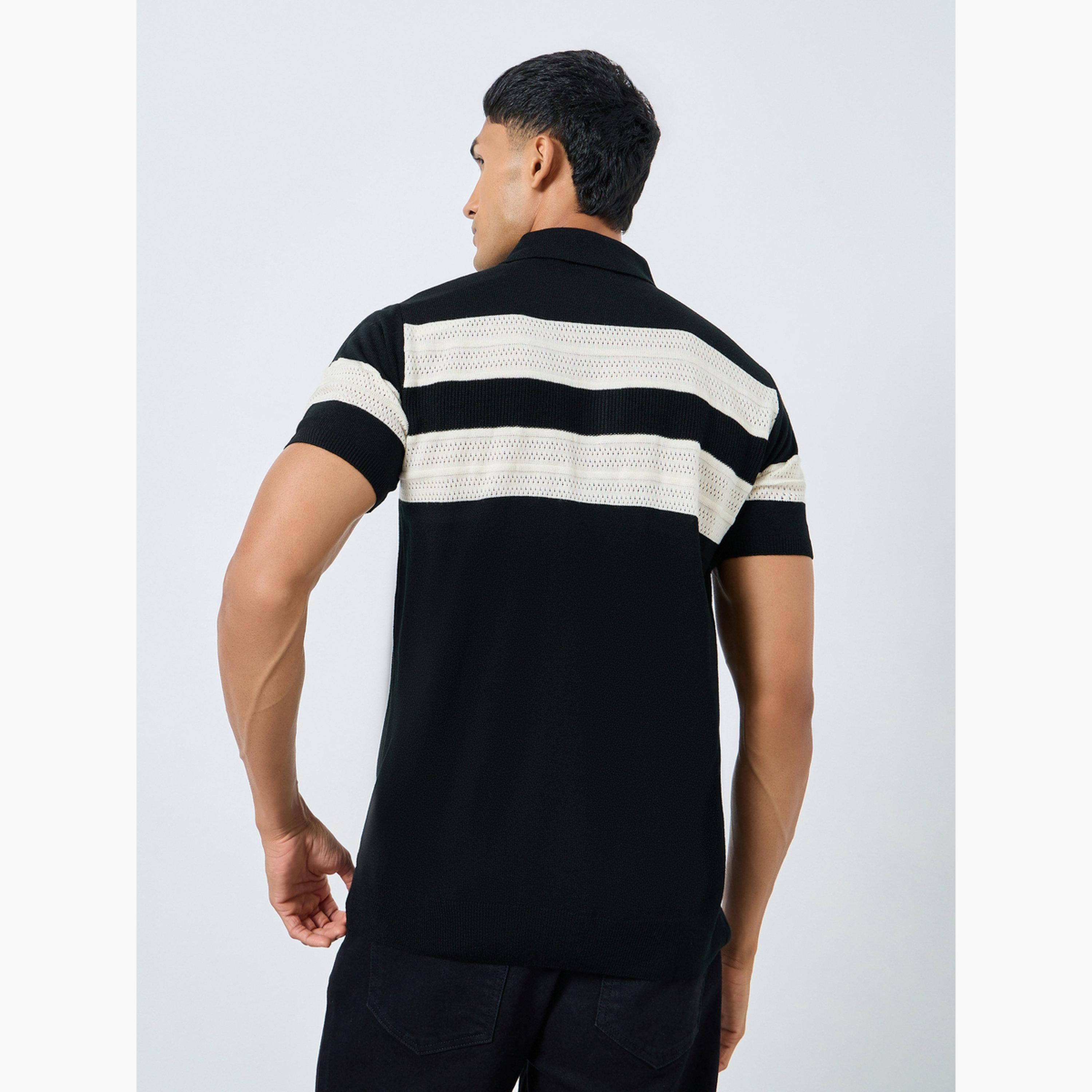 Styli Men Black Striped Knit Polo Shirt-men-clothing-tshirtsandpolos-polos-image-4