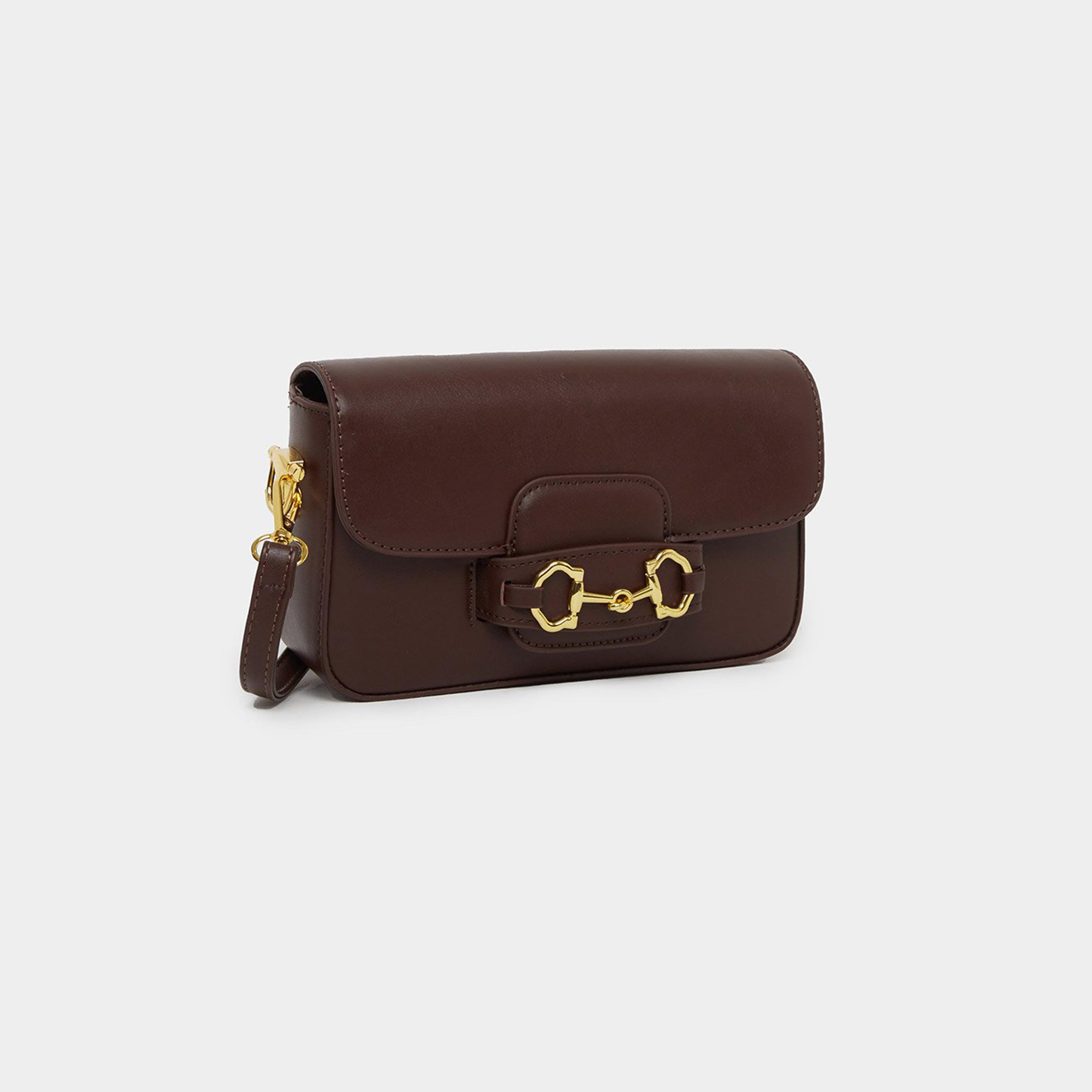 Styli Coffee Brown Baguette Bag with Gold Hardware-women-bagsandwallets-handbags-image-1